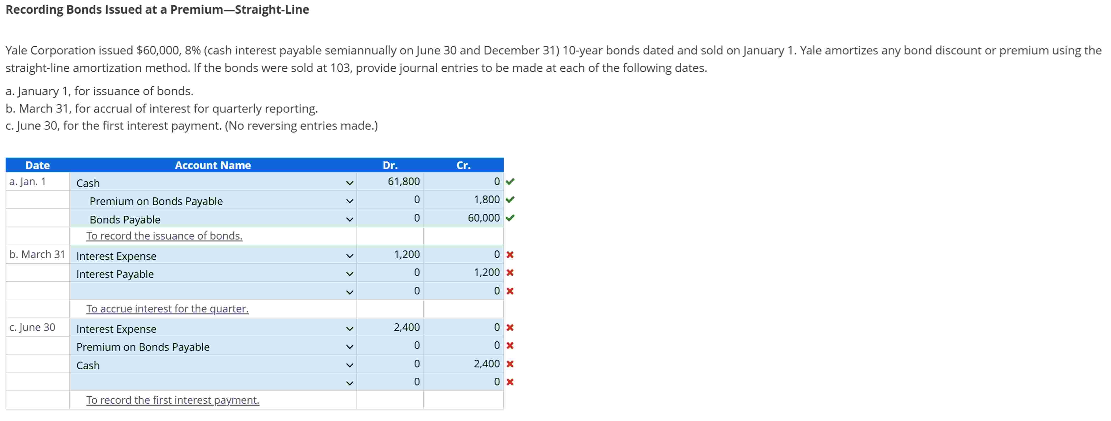 Recording Bonds Issued at a Premium Straight -