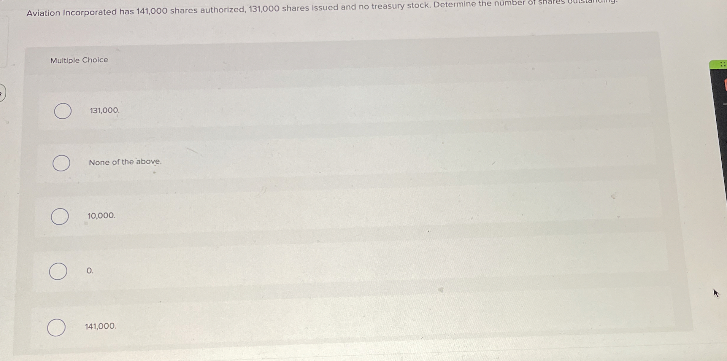 Aviation Incorporated has 1 4 1 , 0 0 0 shares