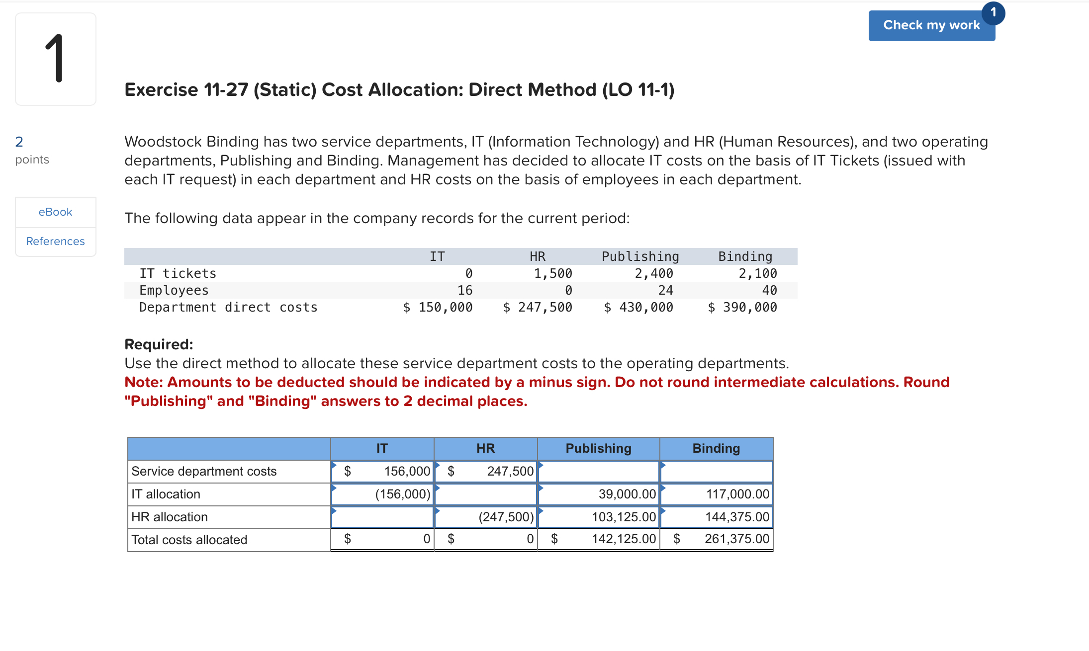 Exercise 1 1 - 2 7 ( Static ) Cost Allocation: