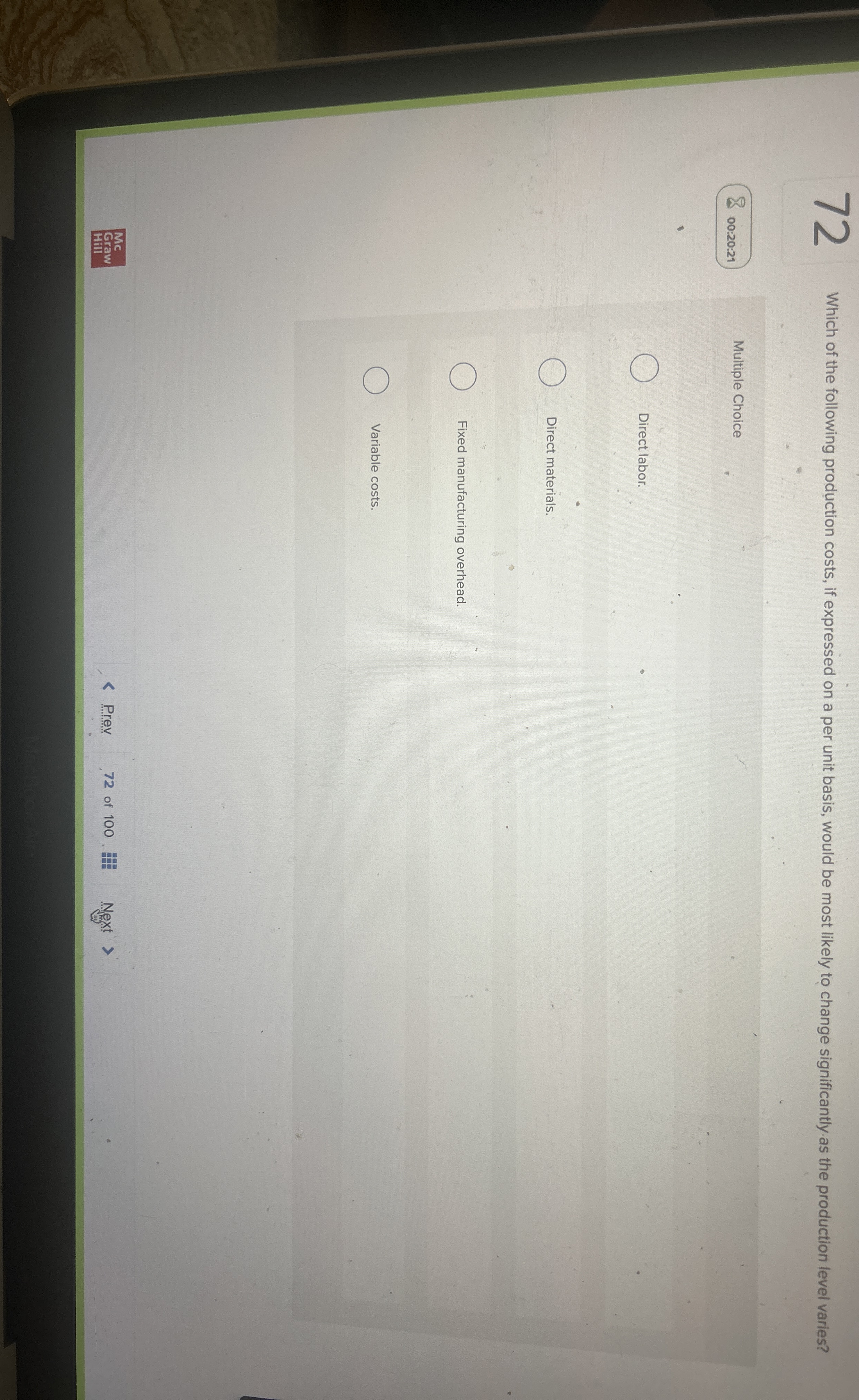 7 2 Which of the following production costs, if