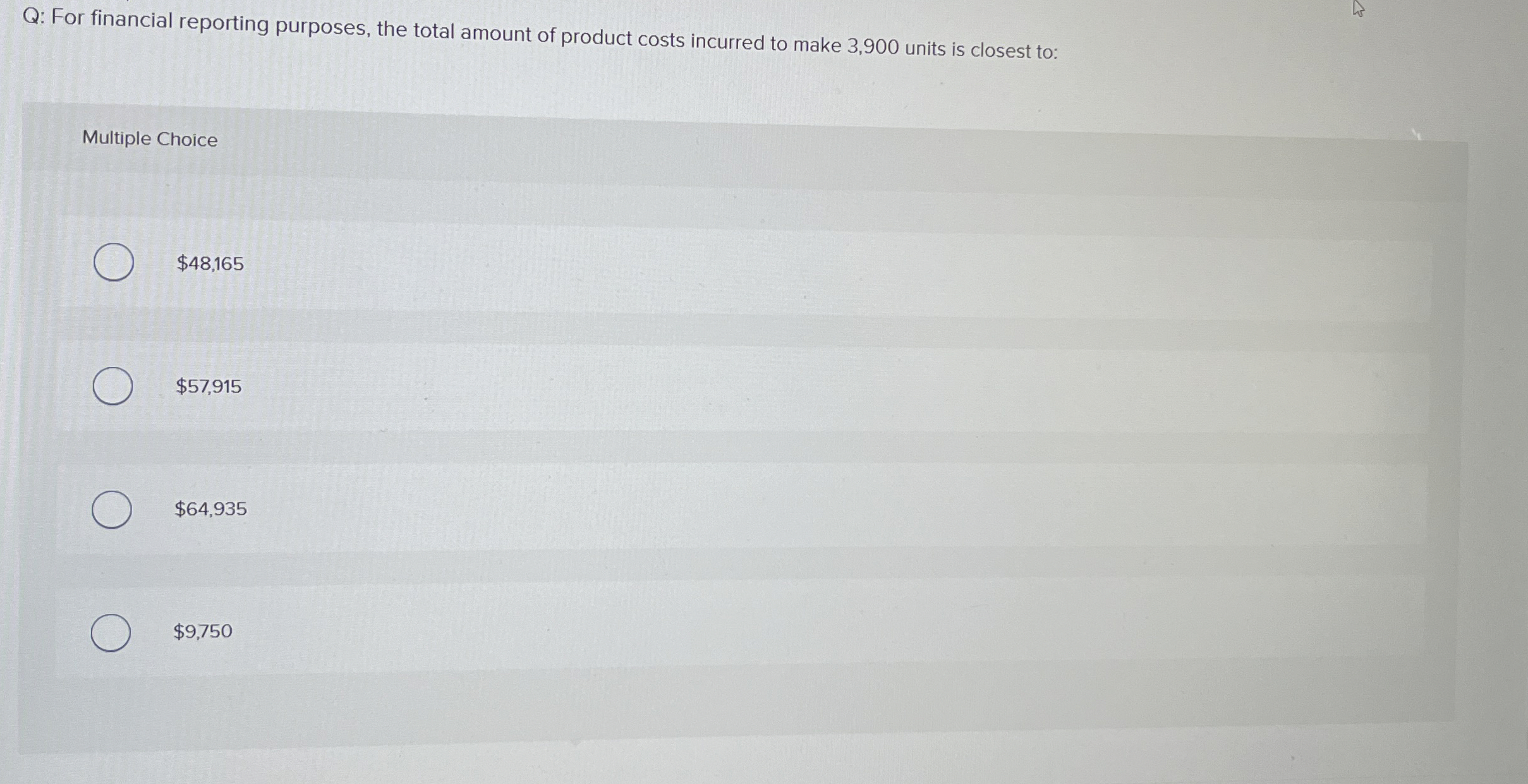 Q: For financial reporting purposes, the total