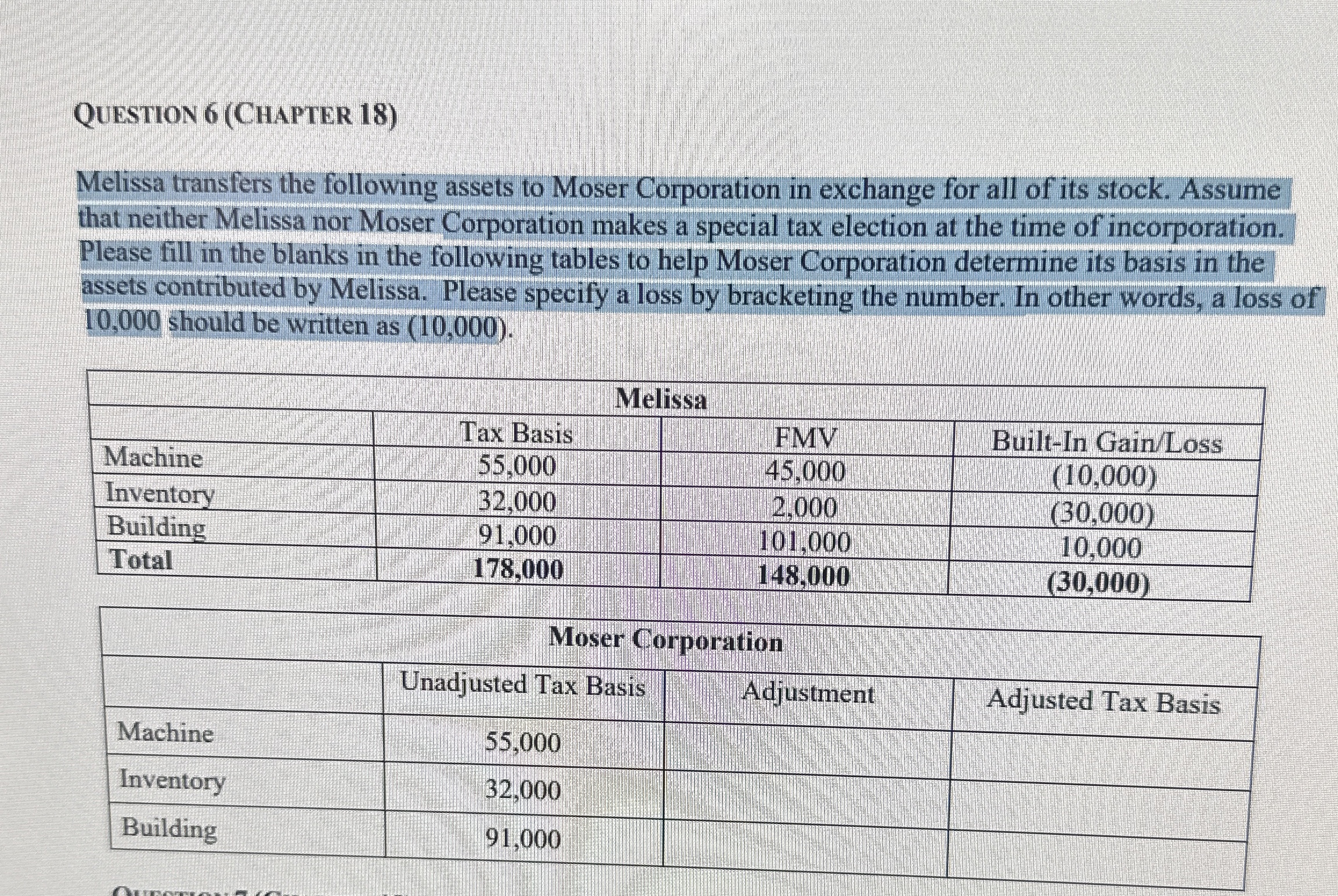 QUESTION 6 ( CHAPTER 1 8 ) Melissa transfers the