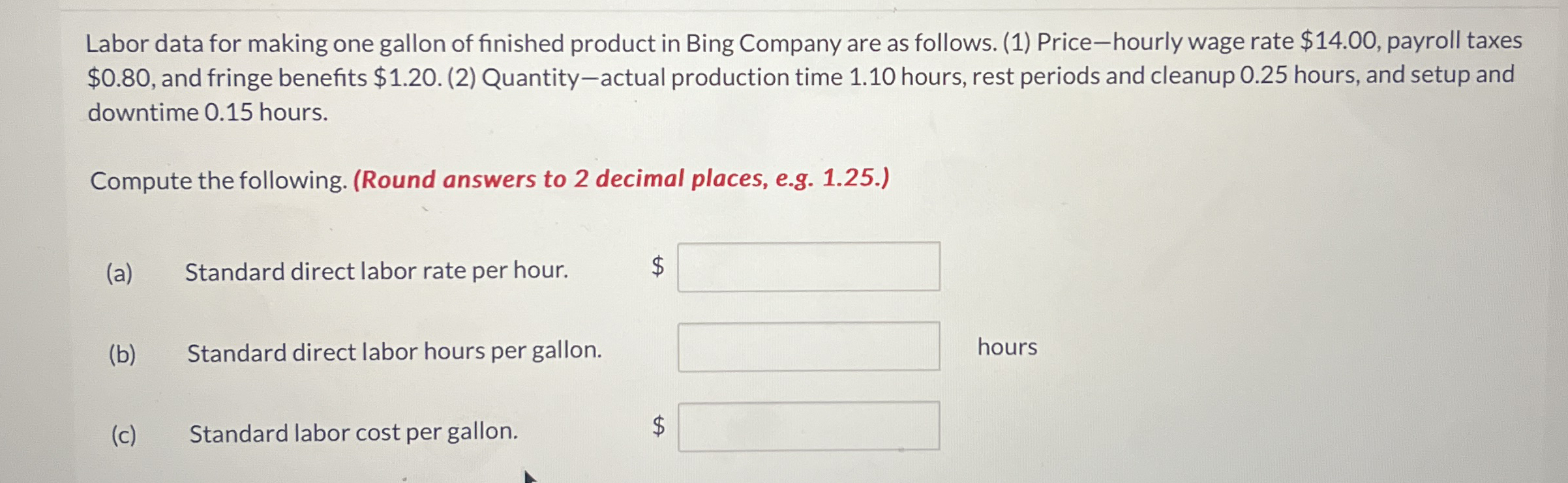 Labor data for making one gallon of finished