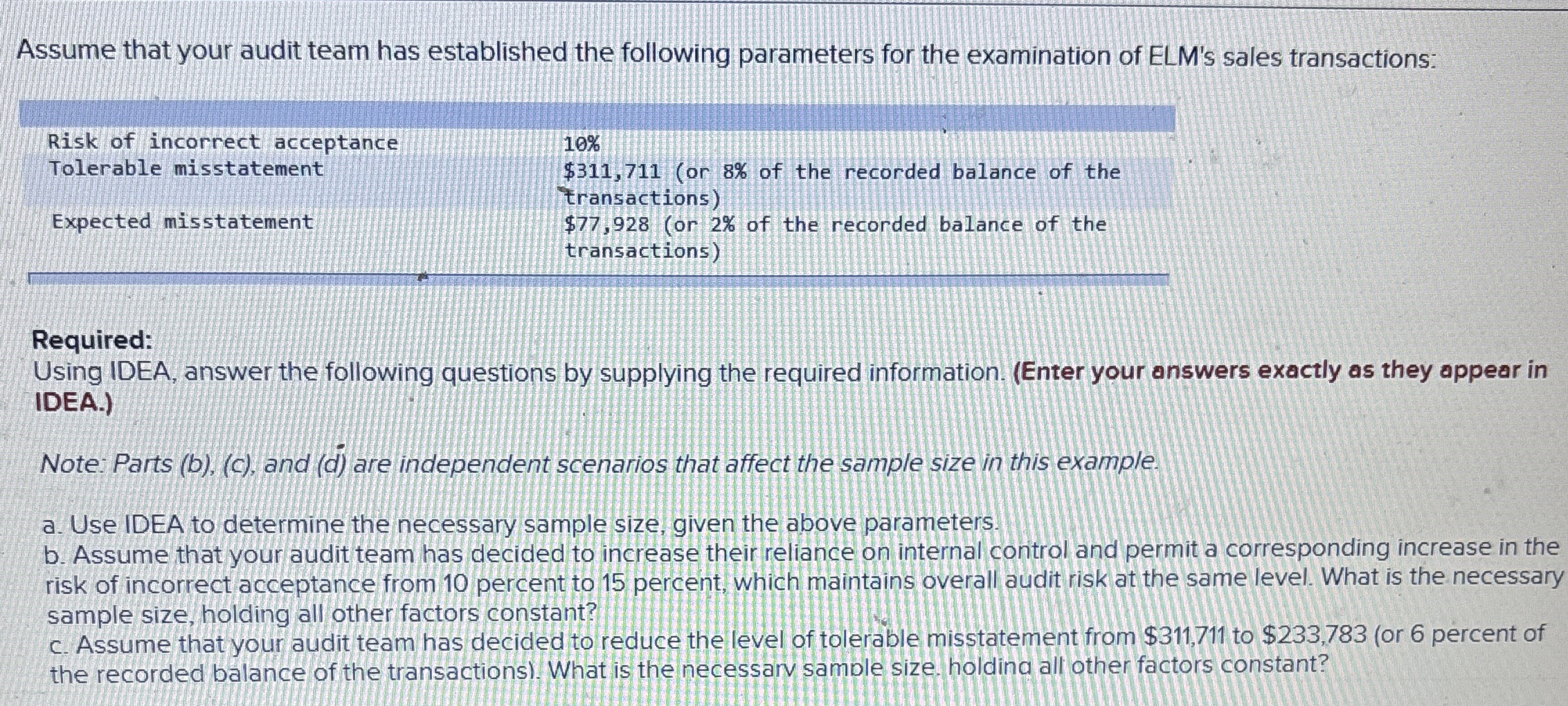 Assume that your audit team has established the