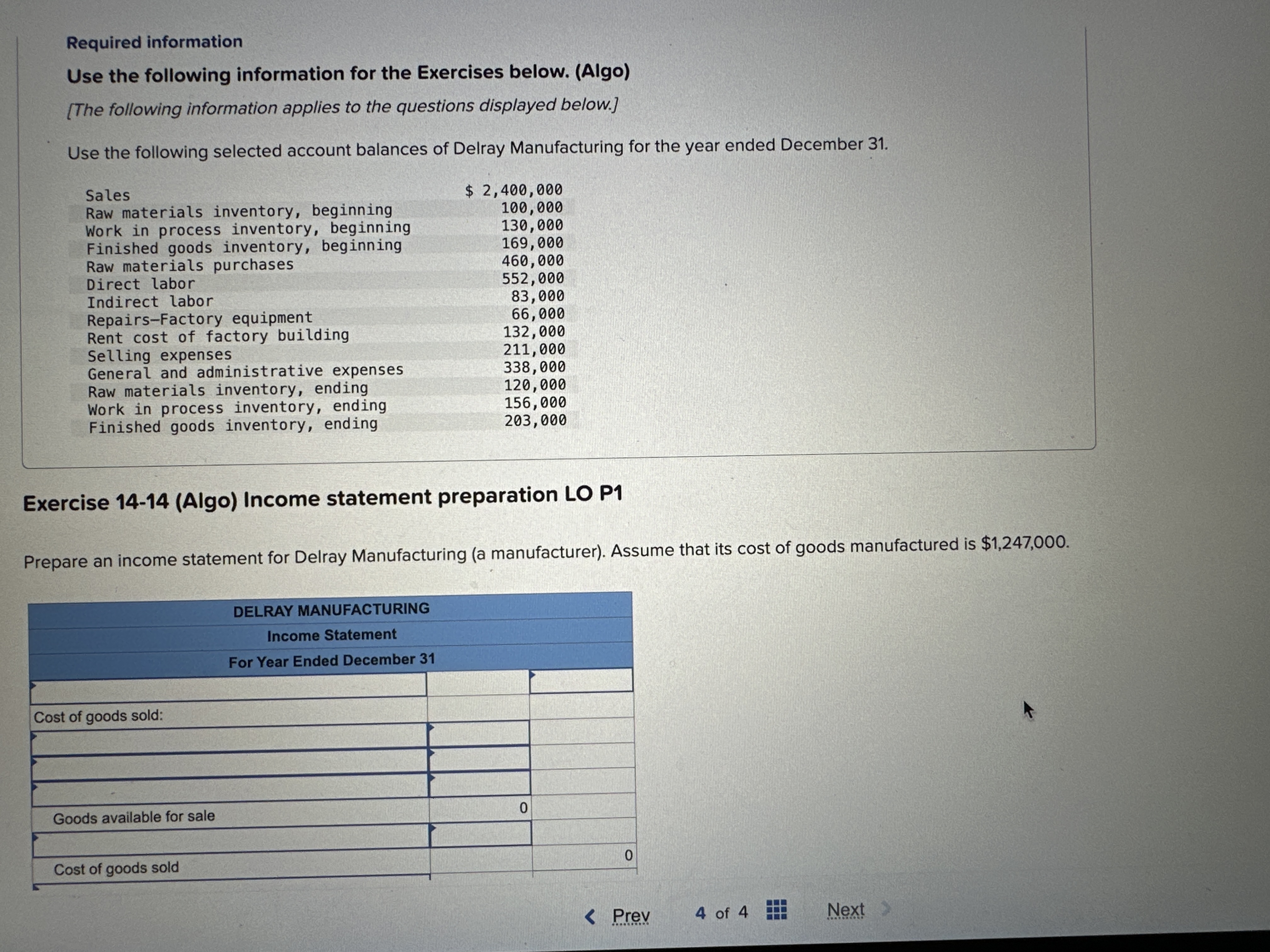Required information Use the following