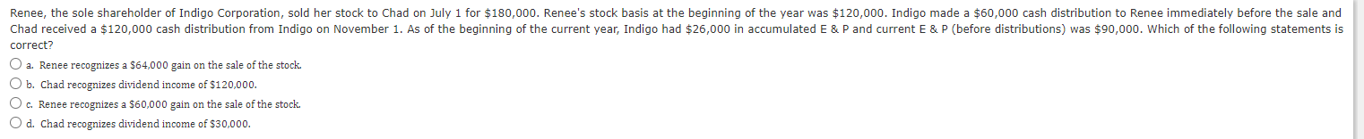 correct? a . Renee recognizes a $ 6 4 , 0 0 0