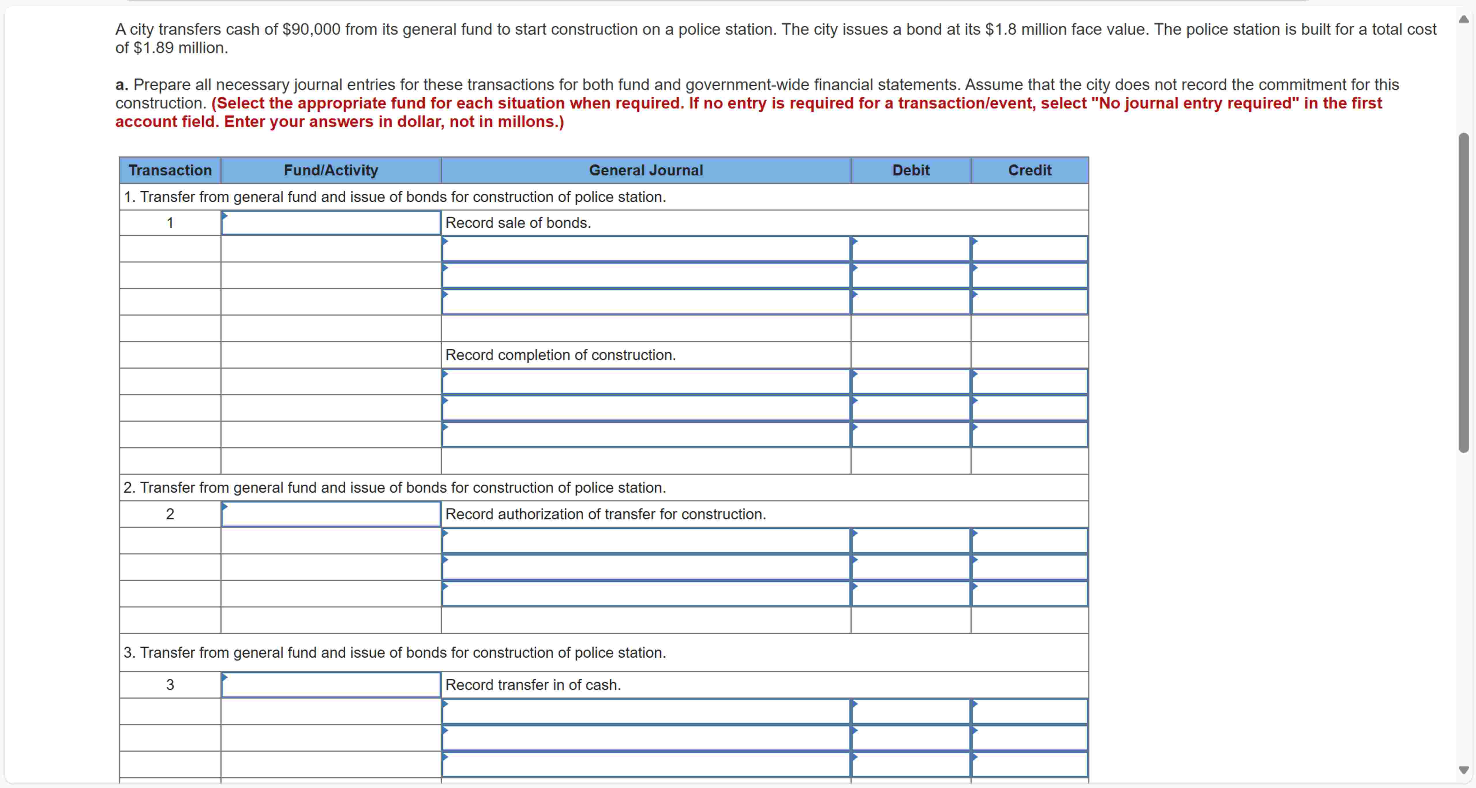 A city transfers cash of \ ( \ $ 9 0 , 0 0 0 \ )