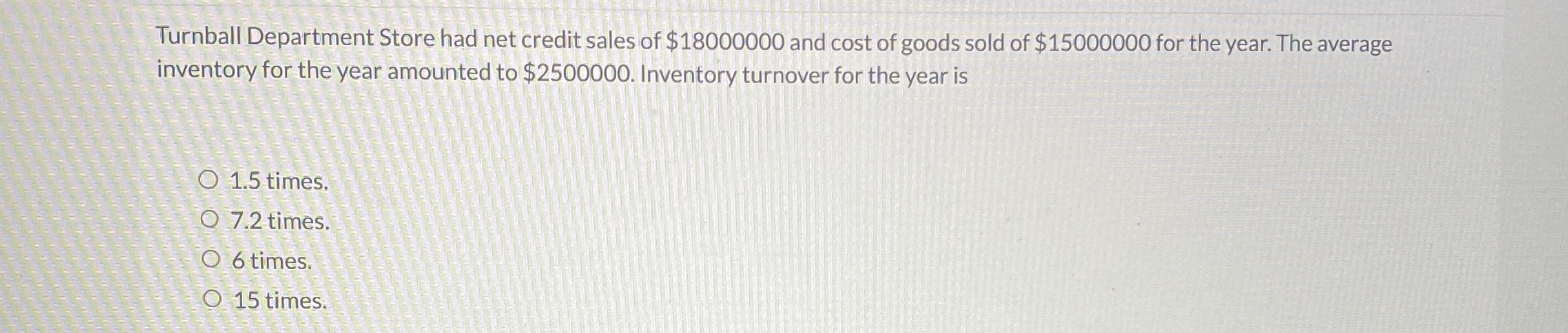 Turnball Department Store had net credit sales of