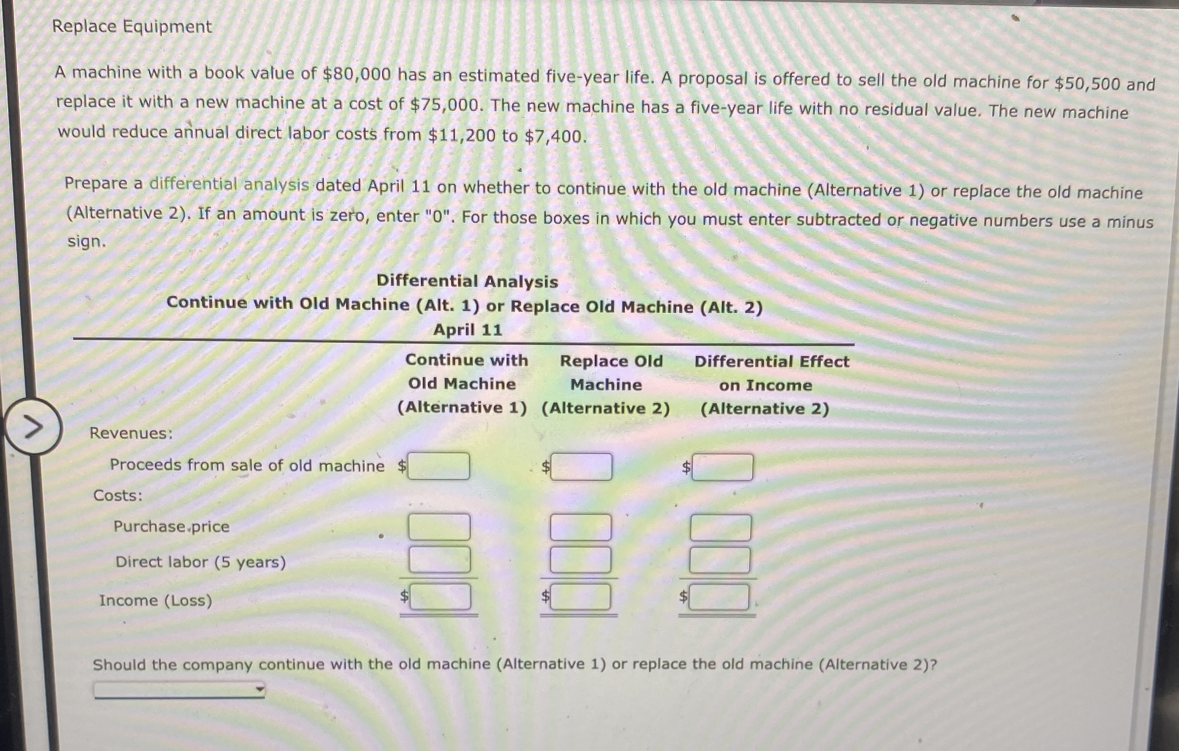 Replace Equipment A machine with a book value of