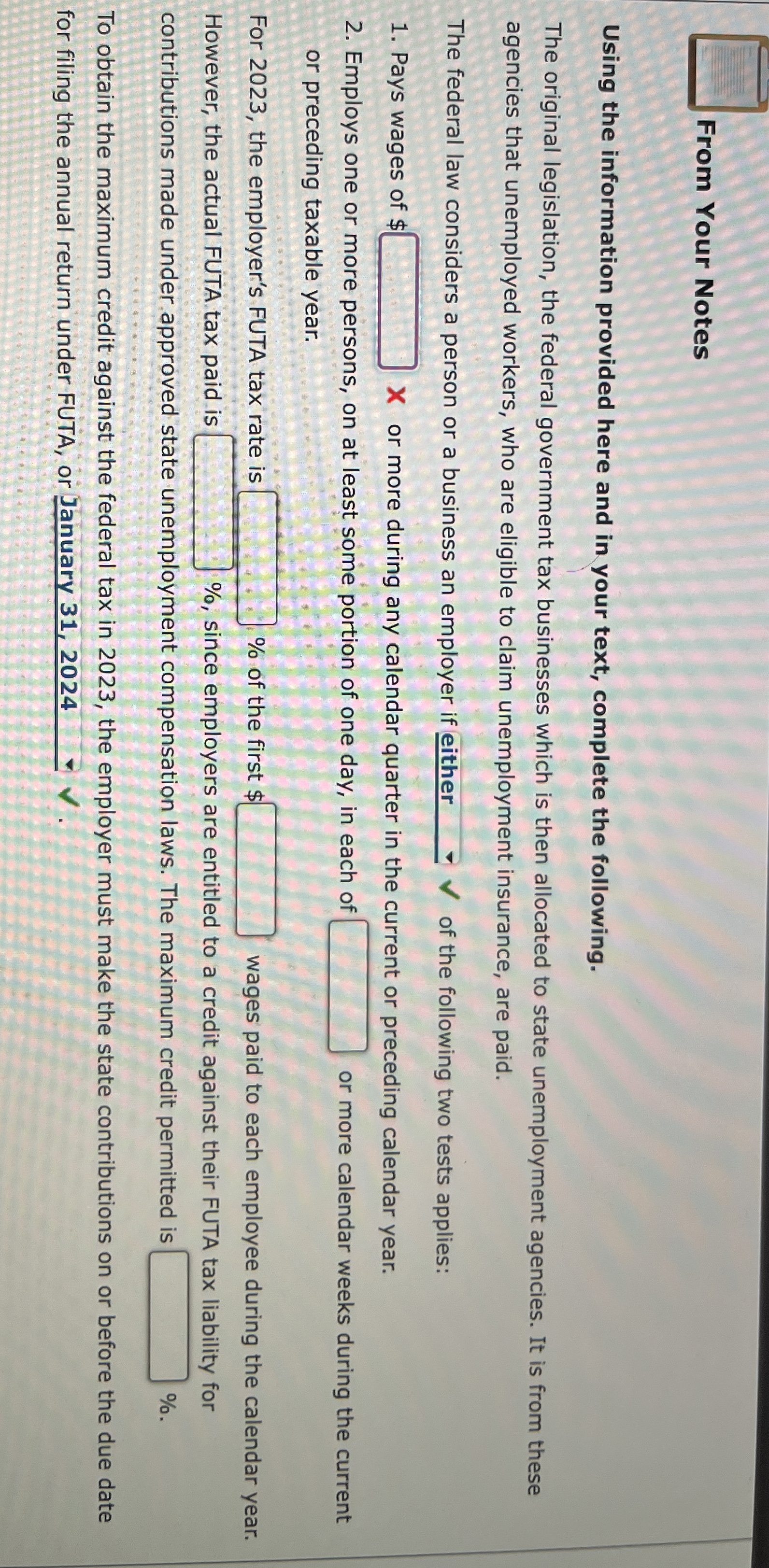 q , From Your Notes Using the information