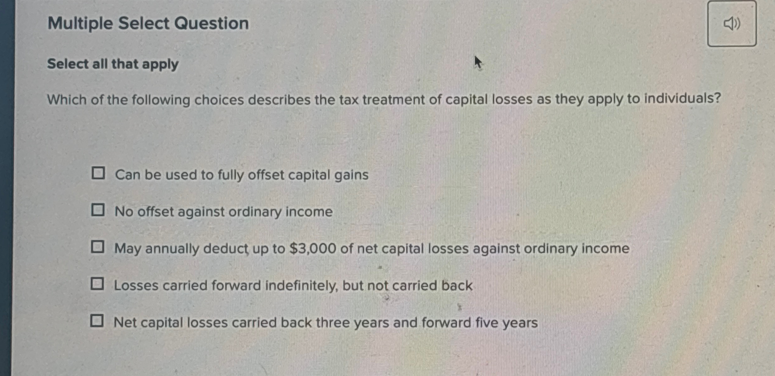 Multiple Select Question Select all that apply