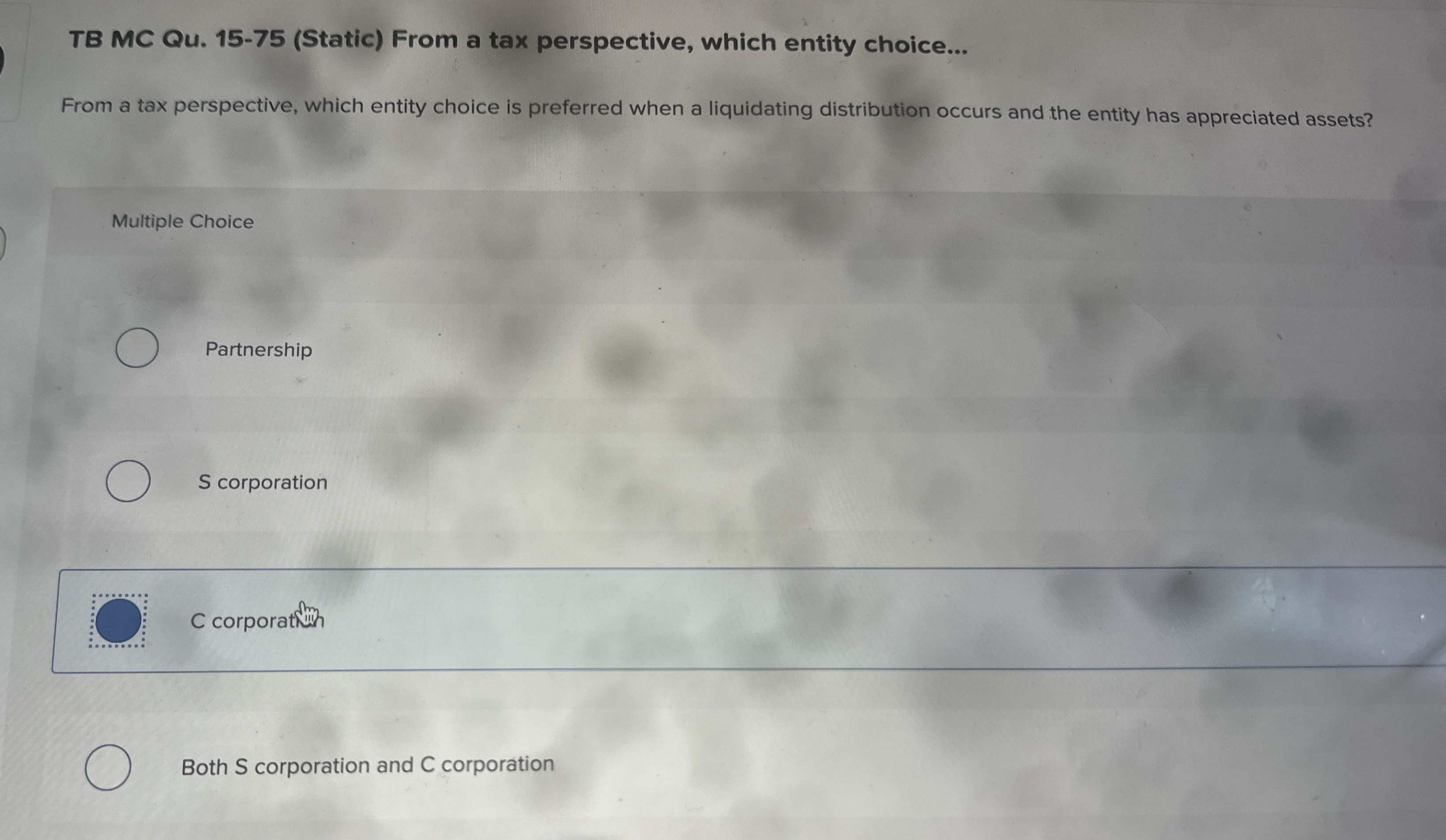 TB MC Qu . 1 5 - 7 5 ( Static ) From a tax