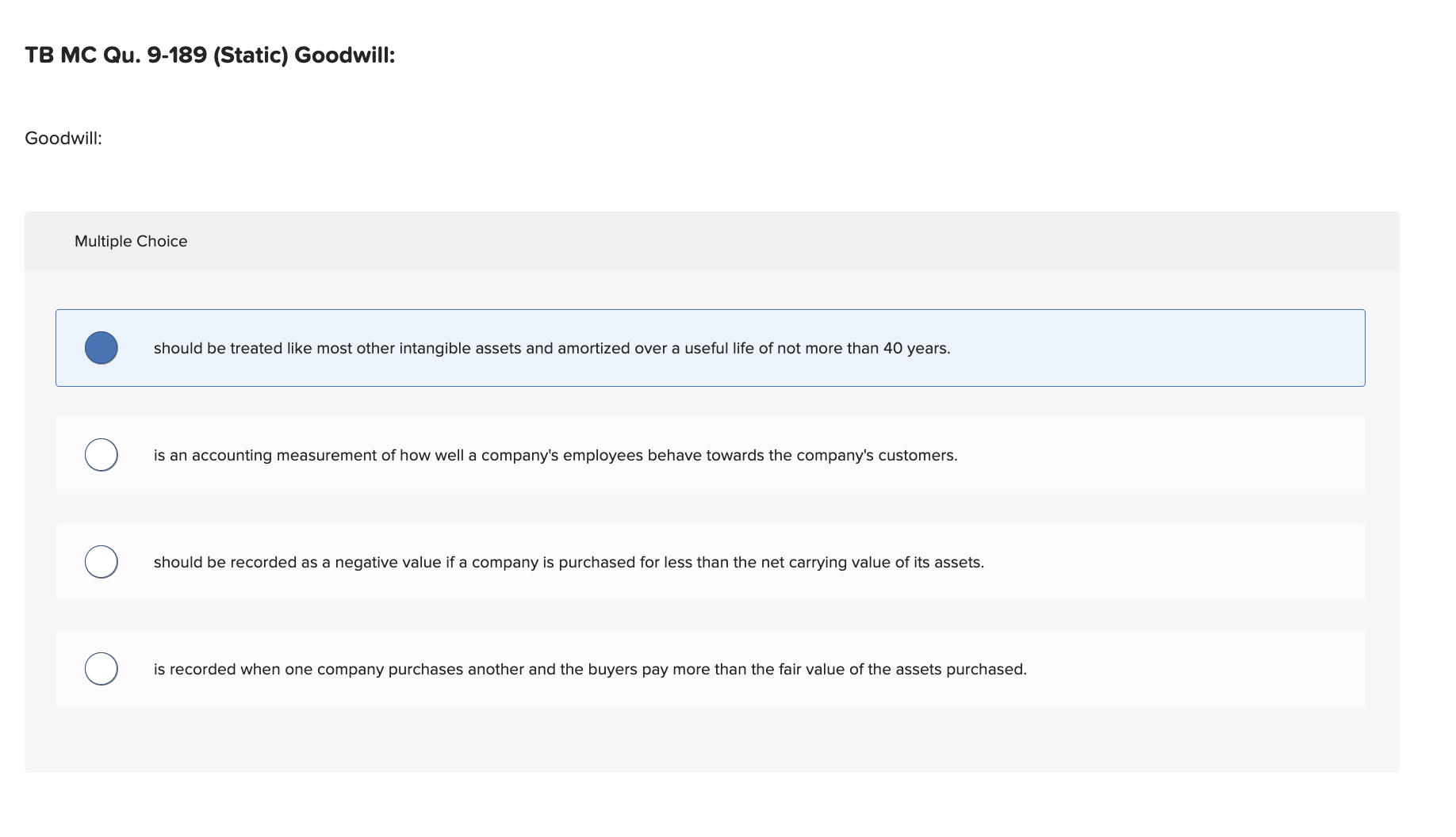 TB MC Qu . 9 - 1 8 9 ( Static ) Goodwill: