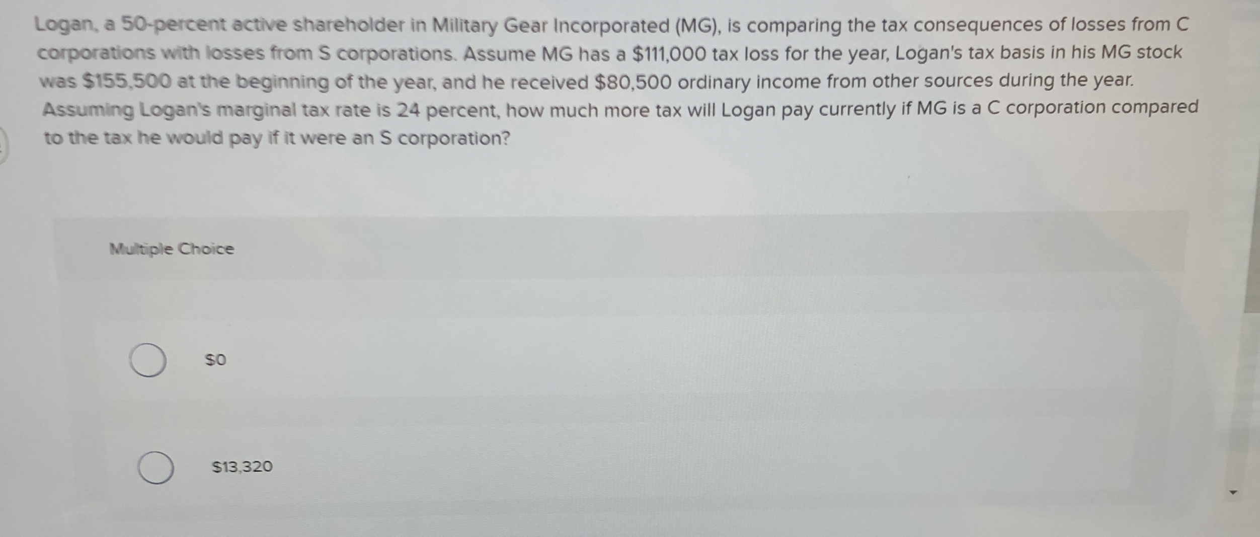 Logan, a 5 0 - percent active shareholder in