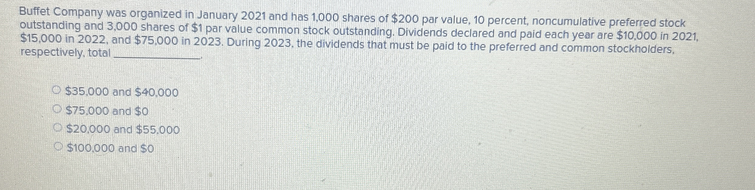 Buffet Company was organized in January 2 0 2 1