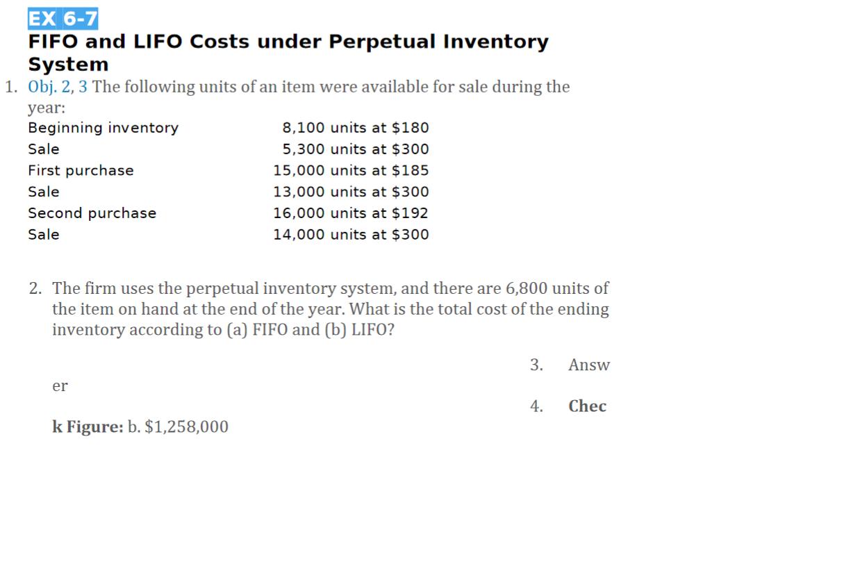 EX 6 - 7 FIFO and LIFO Costs under Perpetual