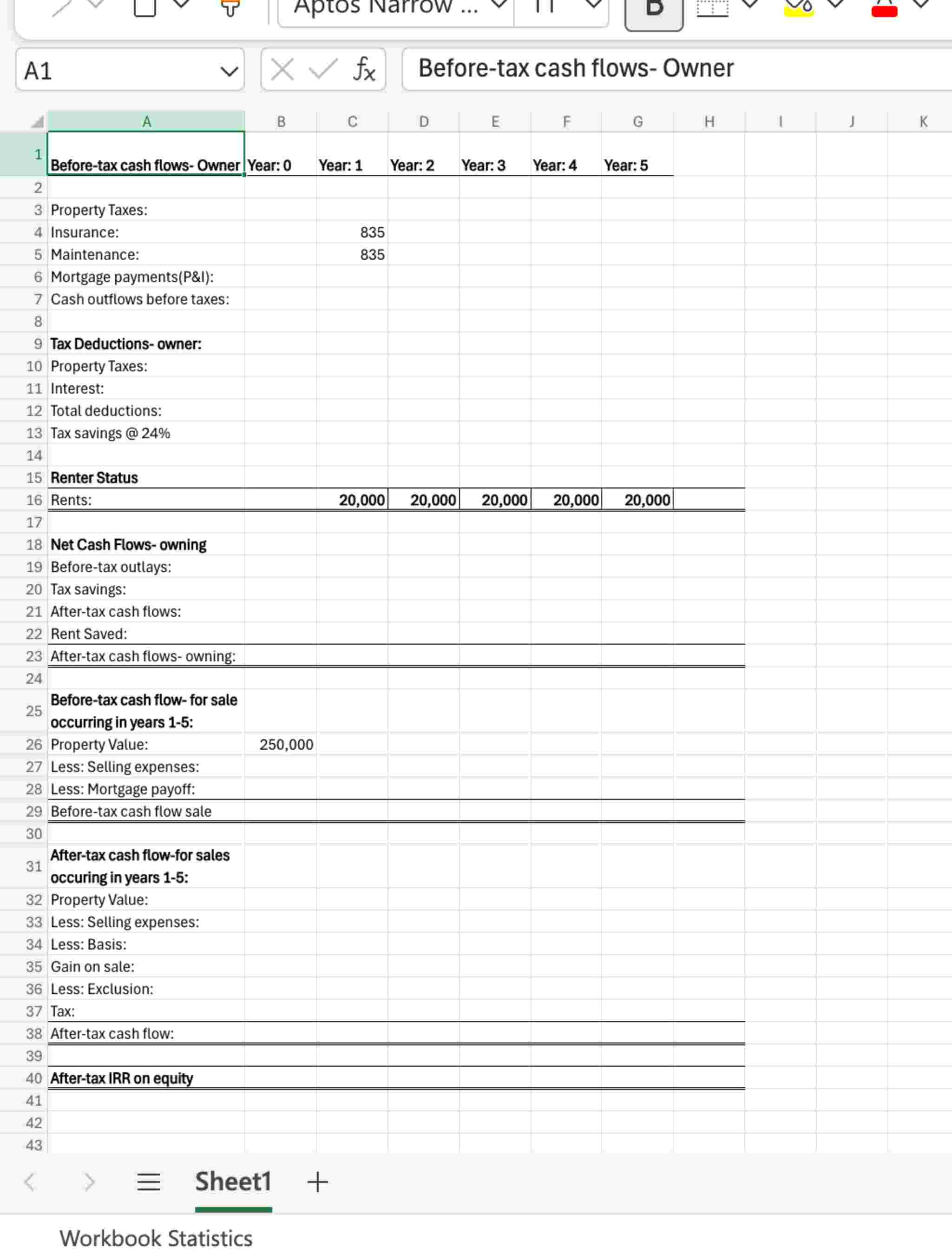 Using the new data, produce a cash flow analysis