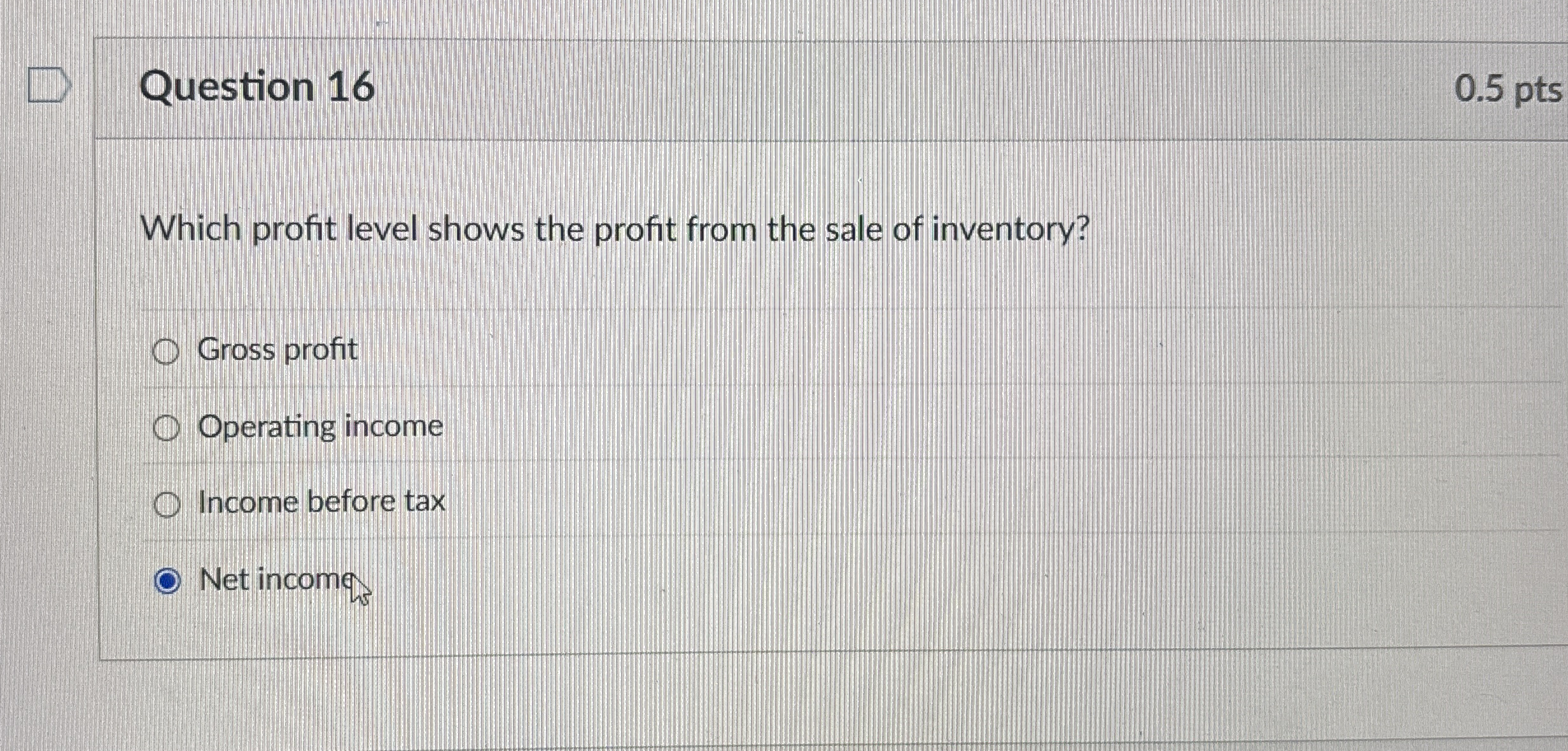 Question 1 6 0 . 5 pts Which profit level shows