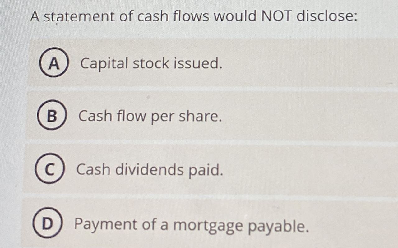 A statement of cash flows would NOT disclose:
