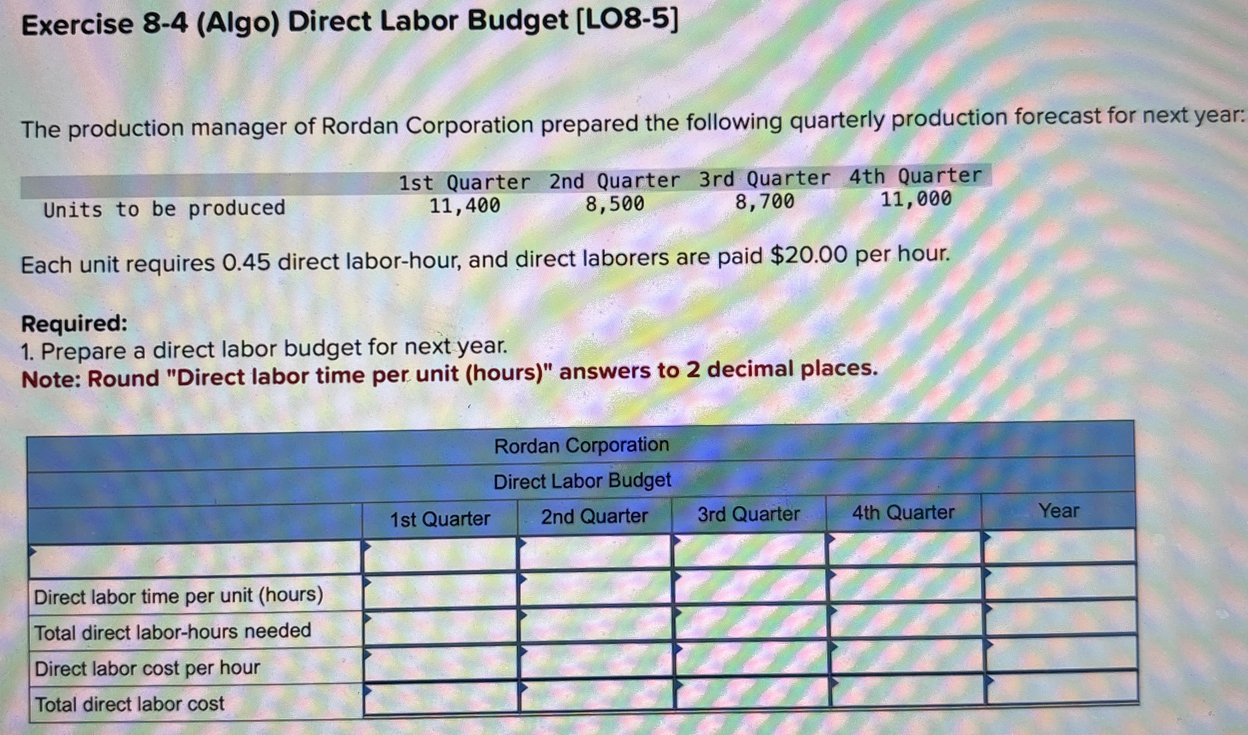 Exercise 8 - 4 ( Algo ) Direct Labor Budget [ LO