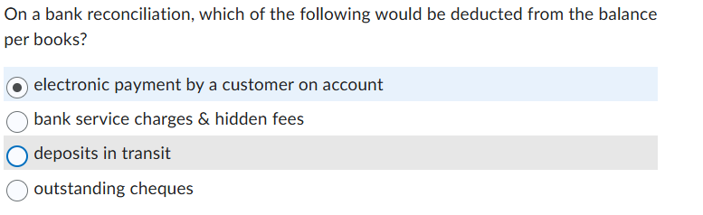 On a bank reconciliation, which of the following