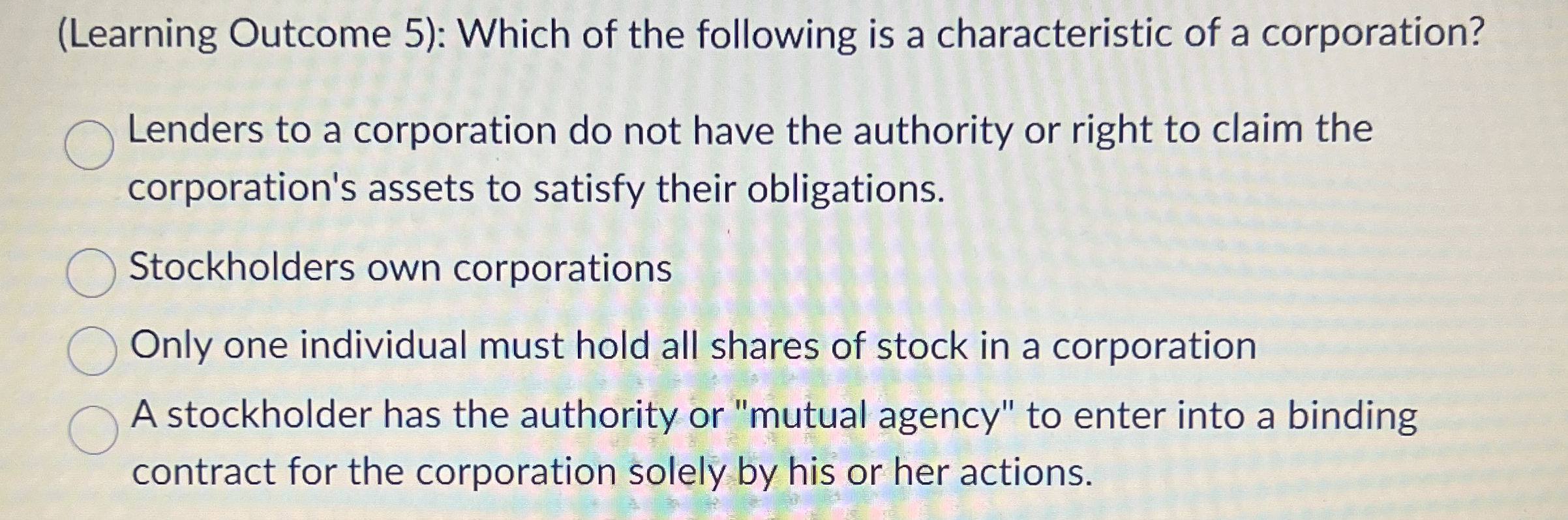 ( Learning Outcome 5 ) : Which of the following