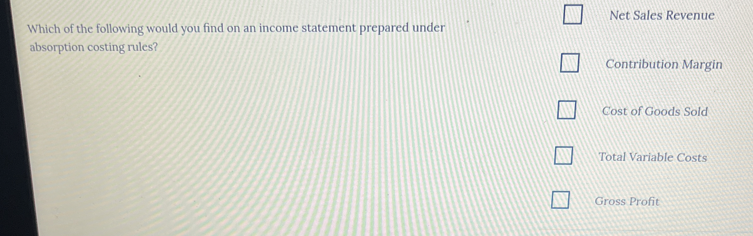 Which of the following would you find on an