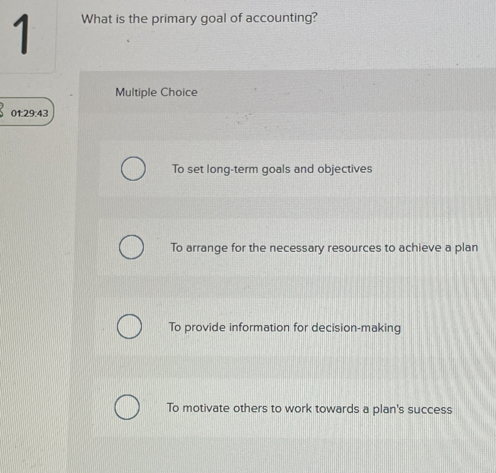 What is the primary goal of accounting? Multiple