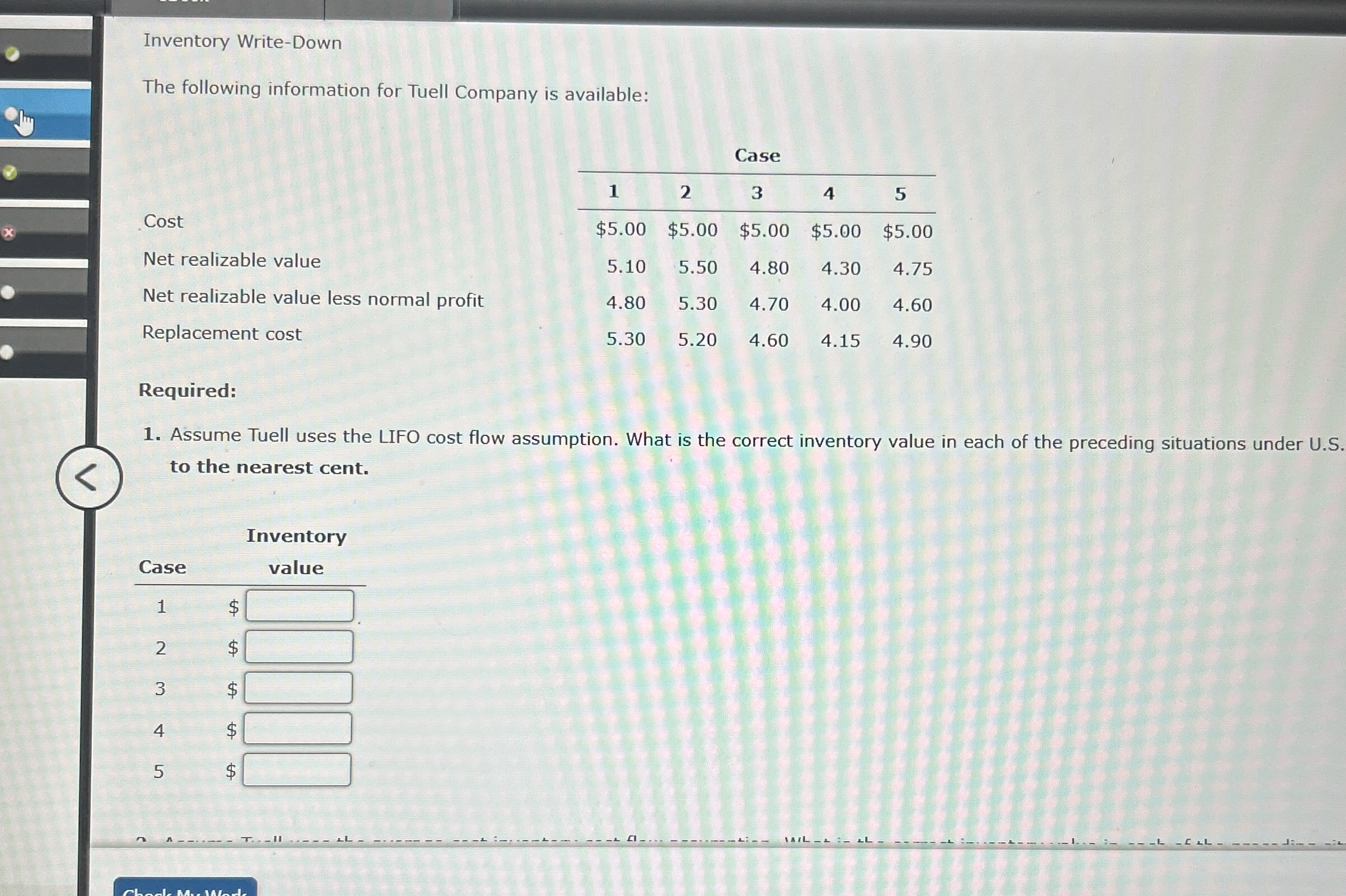Inventory Write - Down The following information