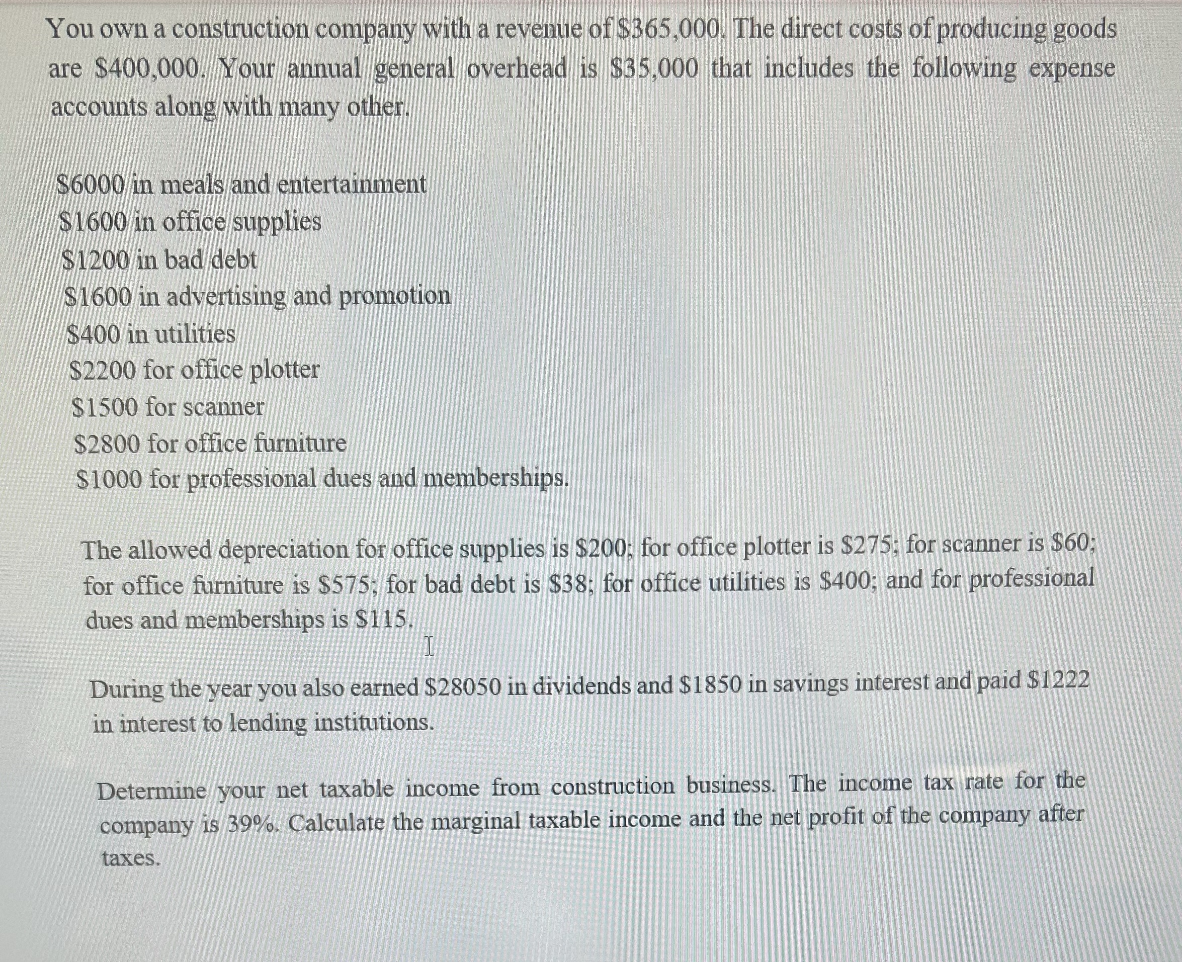 You own a construction company with a revenue of