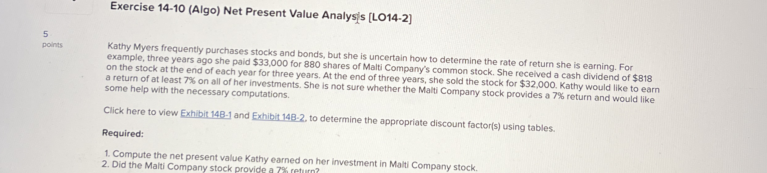 Exercise 1 4 - 1 0 ( Algo ) Net Present Value