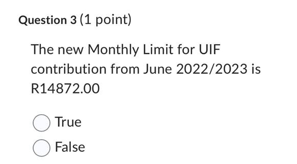 Question 3 ( 1 point ) The new Monthly Limit for