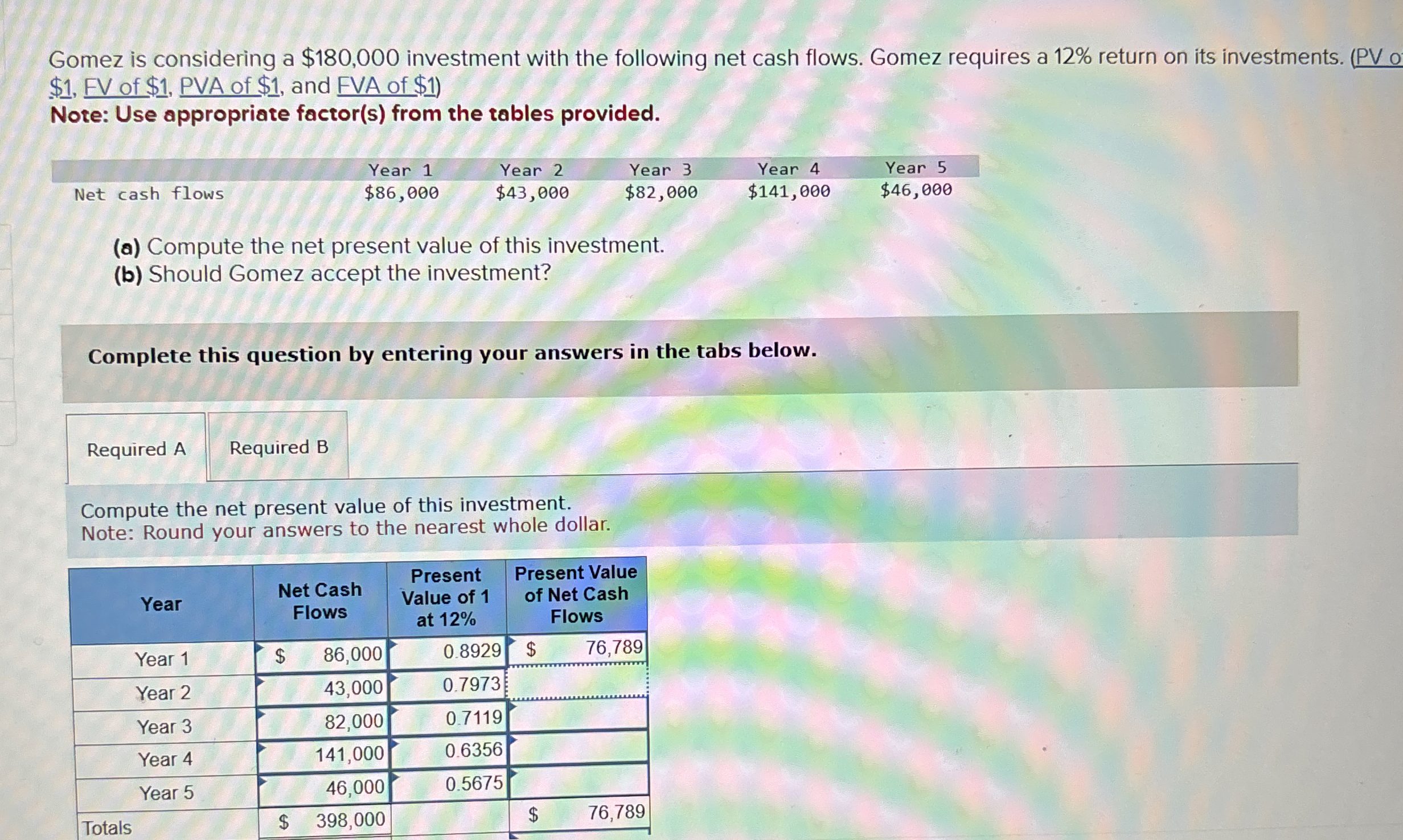 Gomez is considering a $ 1 8 0 , 0 0 0 investment