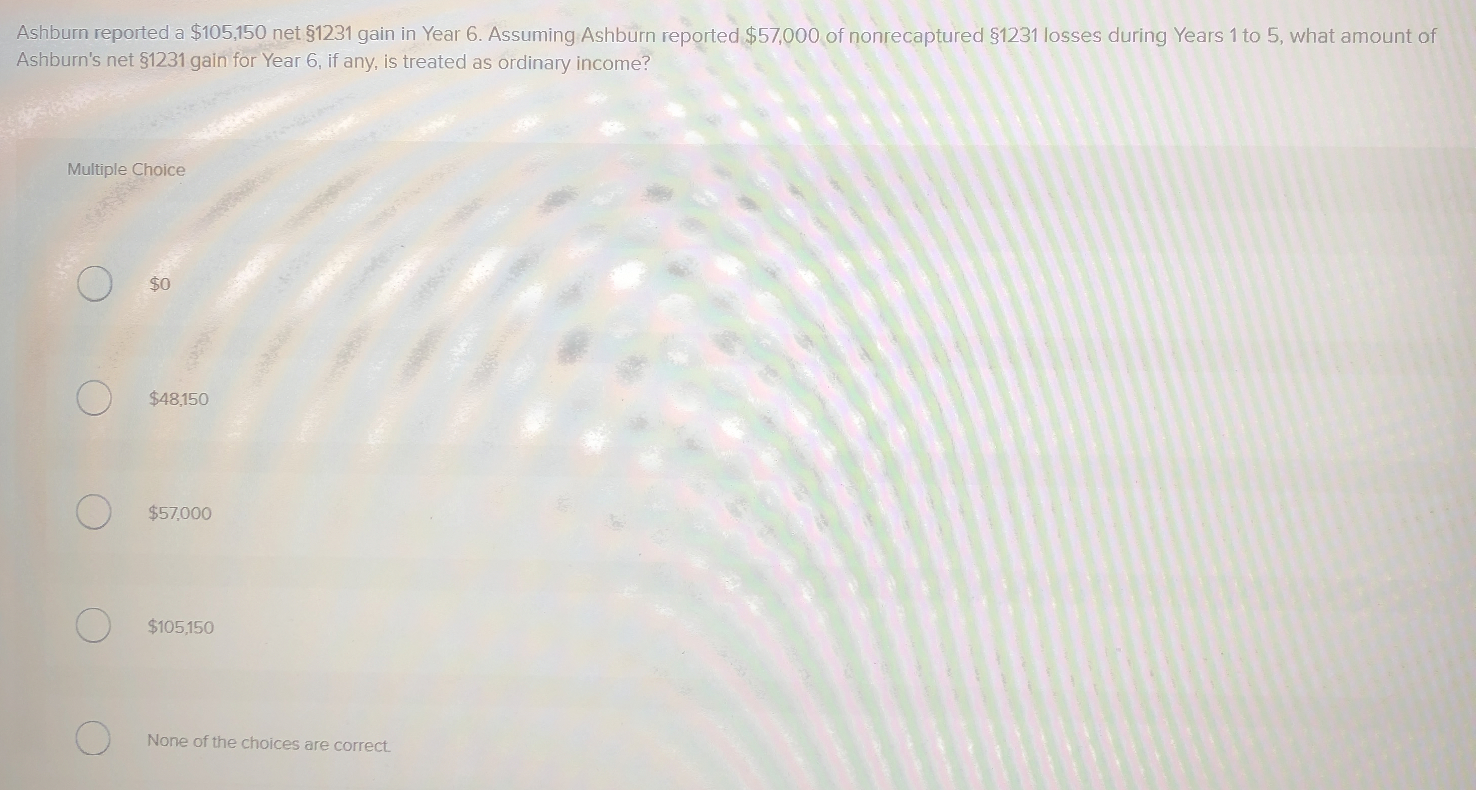 Ashburn reported a $ 1 0 5 , 1 5 0 net $ 1 2 3 1