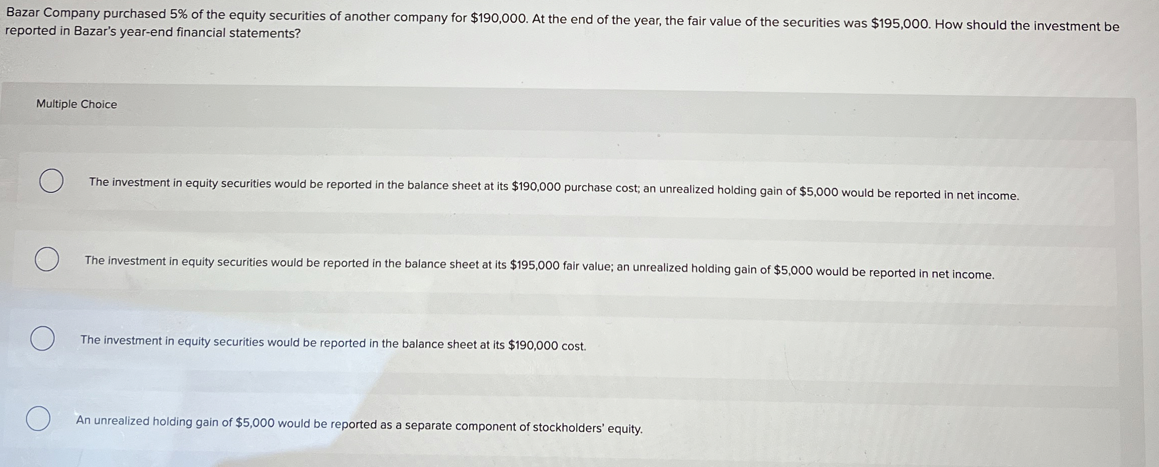 Bazar Company purchased 5 % of the equity