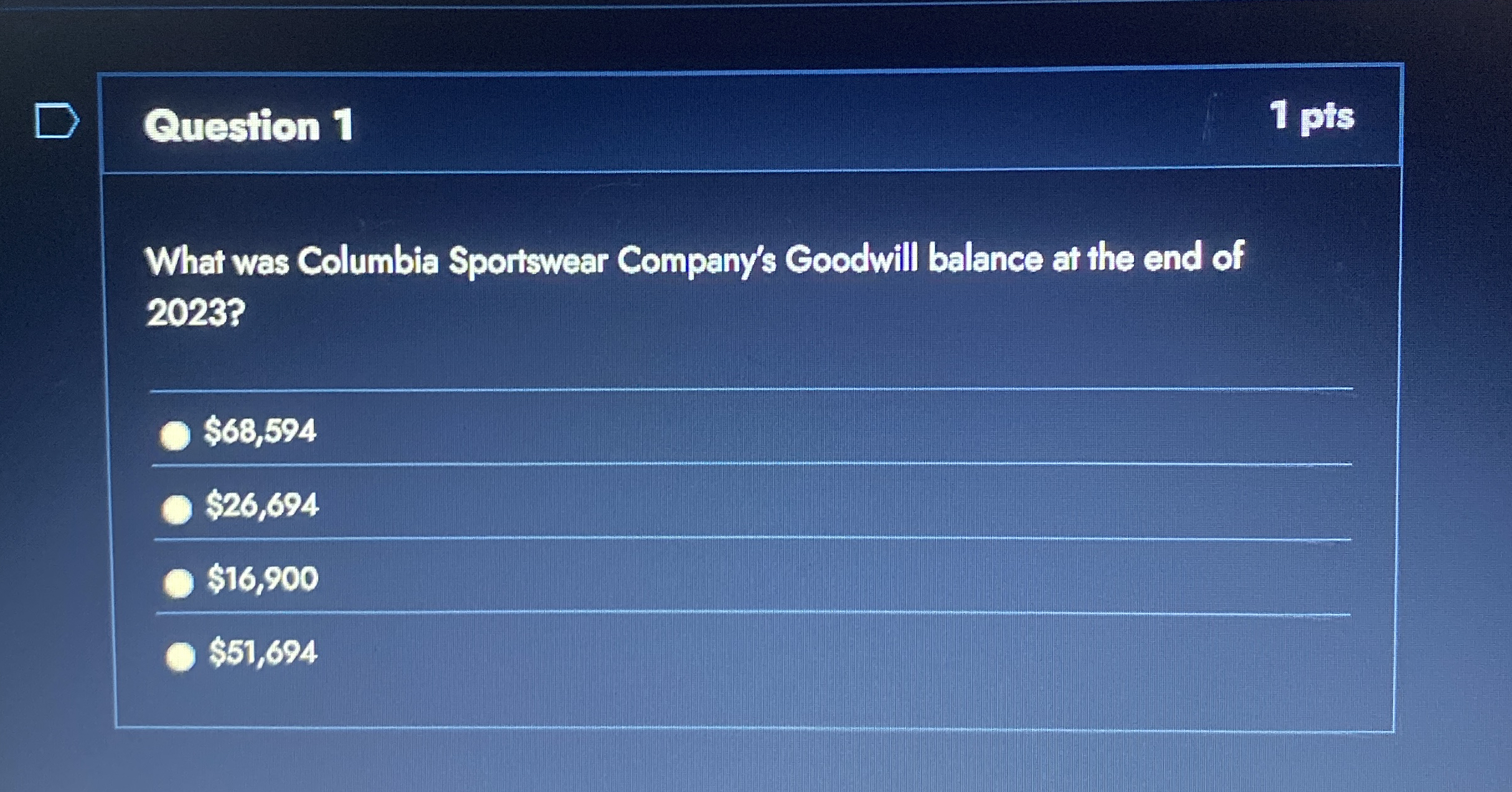 Question 1 1 pts What was Columbia Sportswear