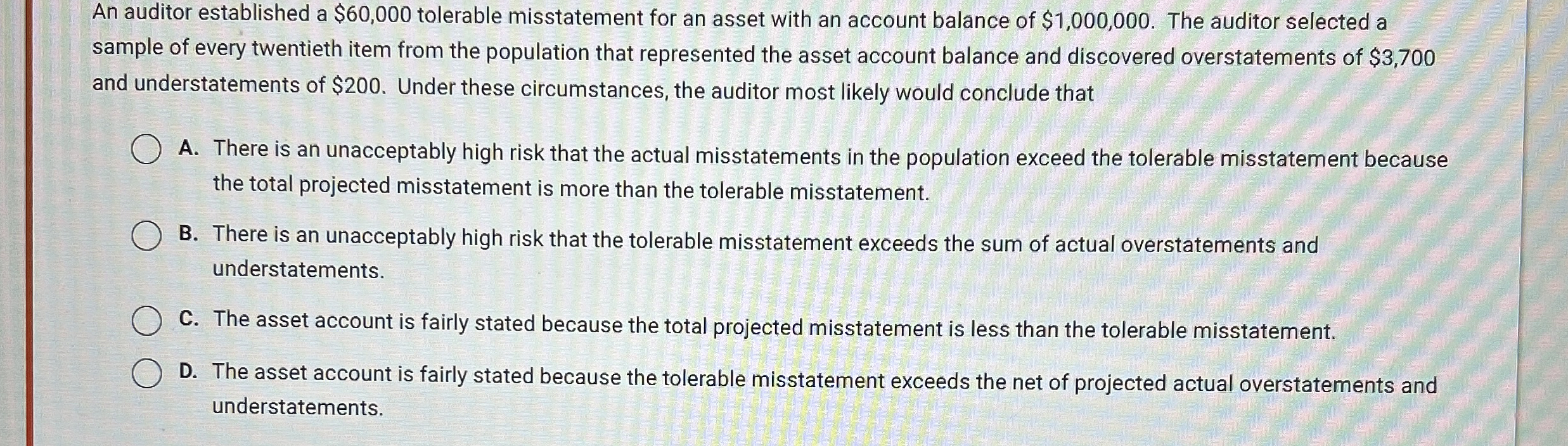 An auditor established a $ 6 0 , 0 0 0 tolerable