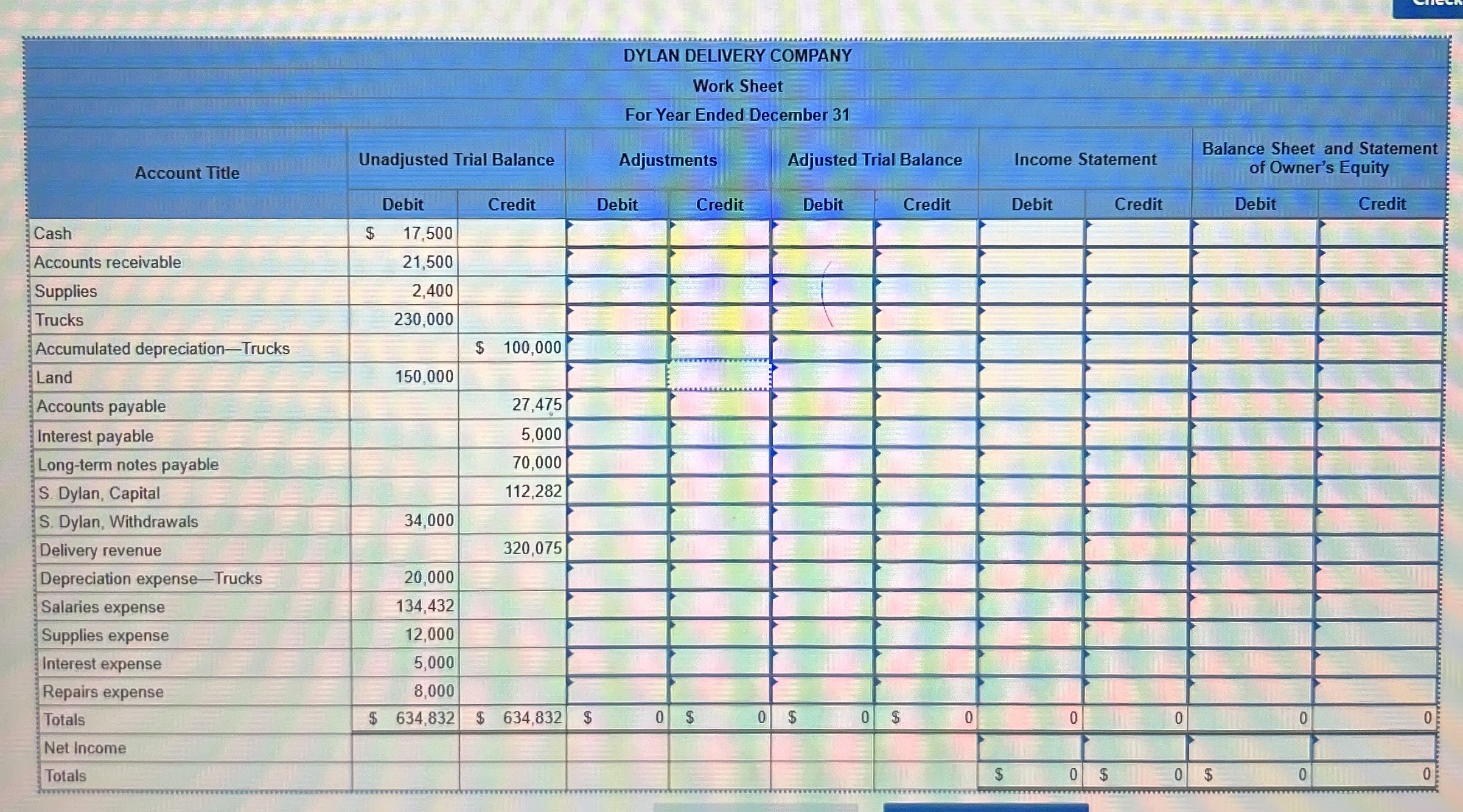 Exercise 4 - 7 ( Algo ) Preparing a work sheet