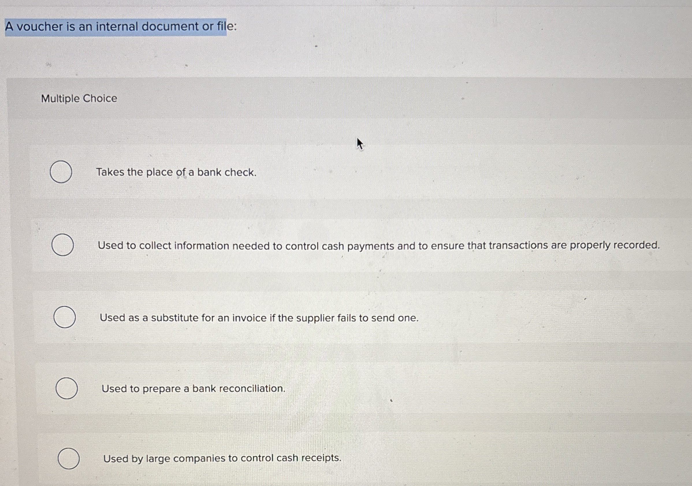 A voucher is an internal document or file: