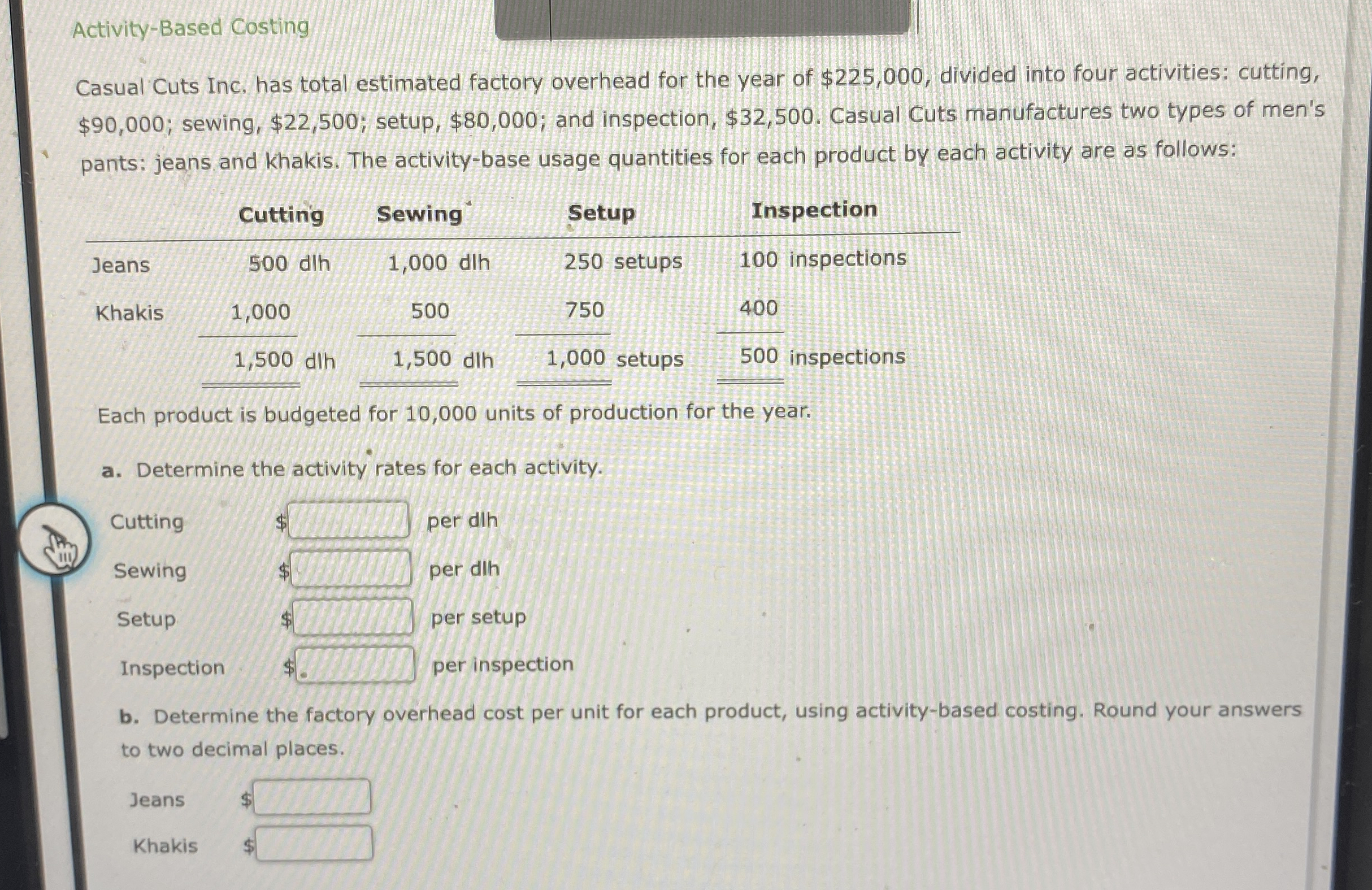 Activity - Based Costing Casual Cuts Inc. has