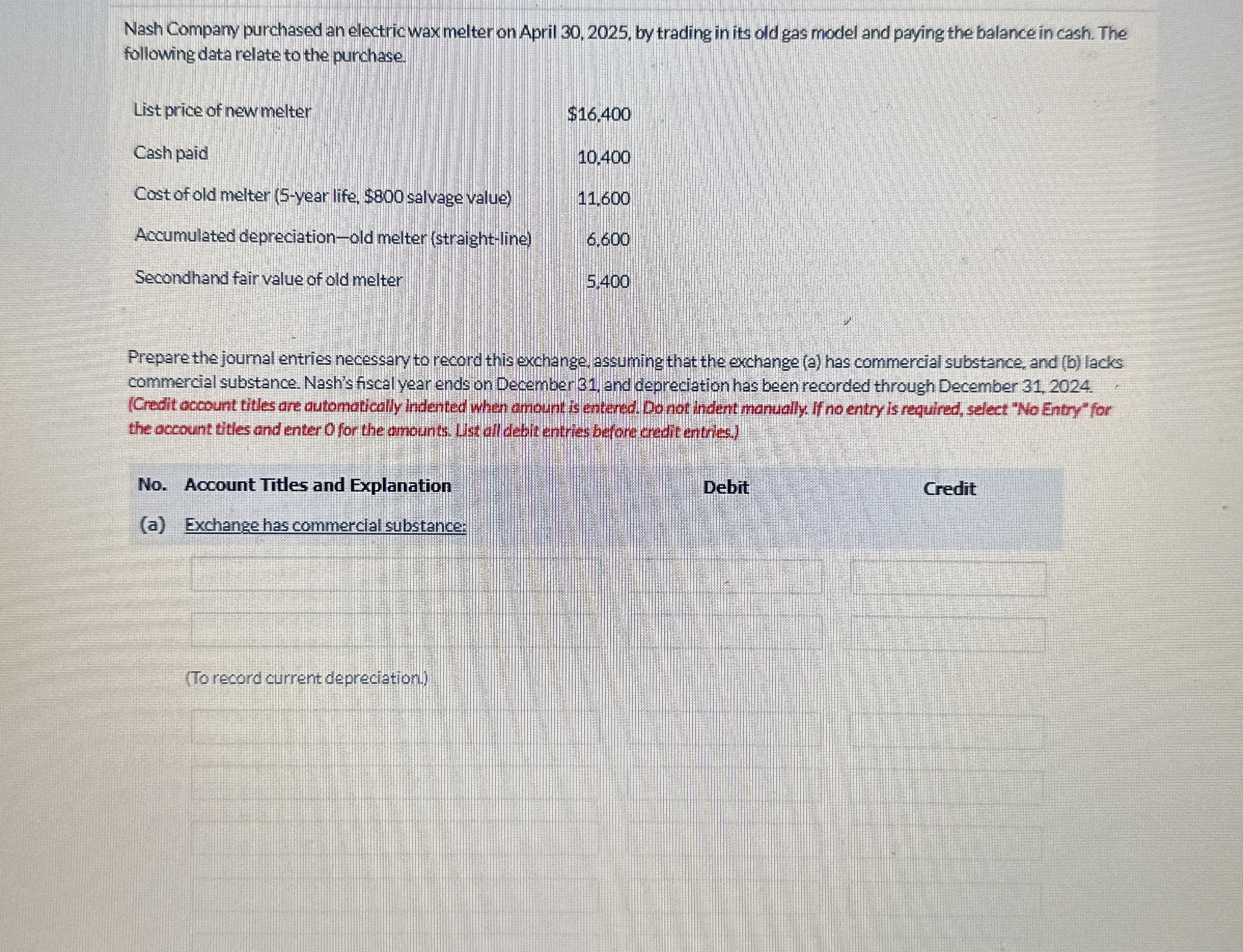Nash Company purchased an electric wax melter on