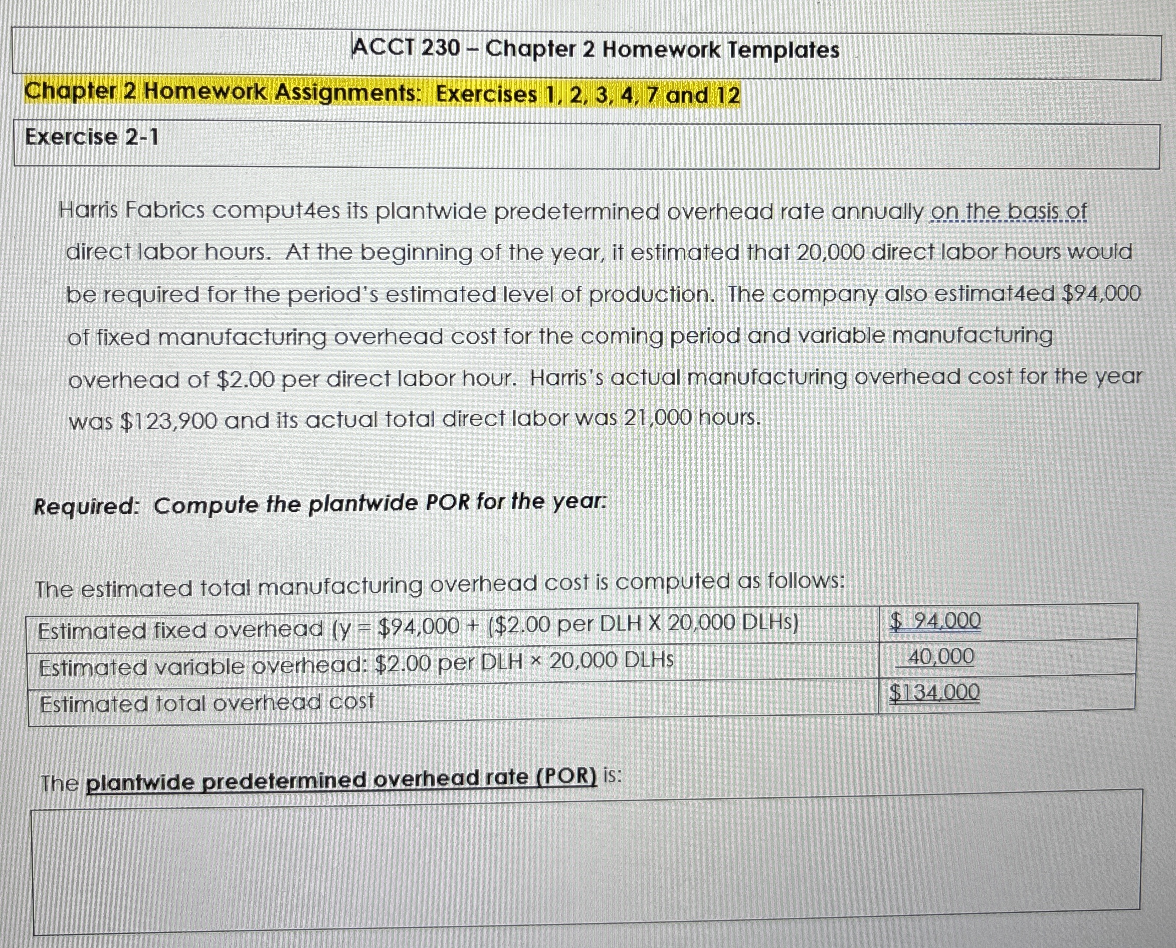 ACCT 2 3 0 - Chapter 2 Homework Templates Chapter