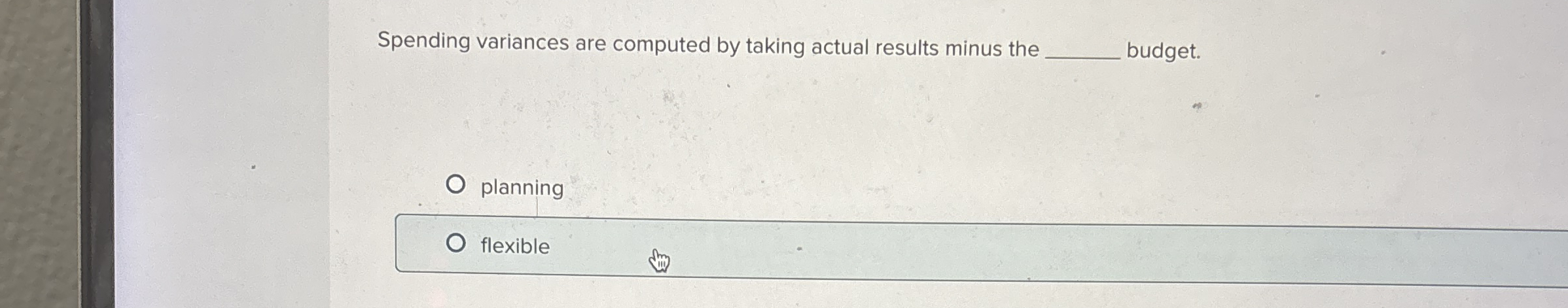 Spending variances are computed by taking actual