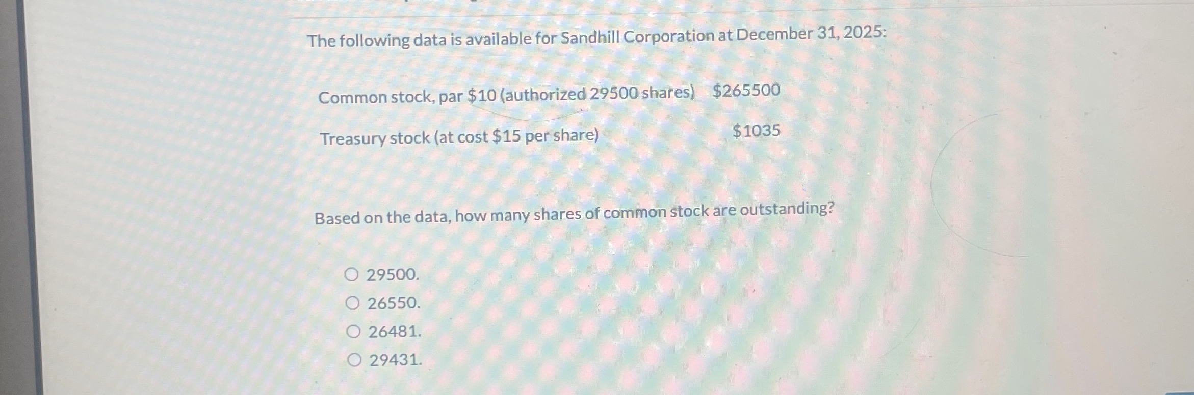 The following data is available for Sandhill