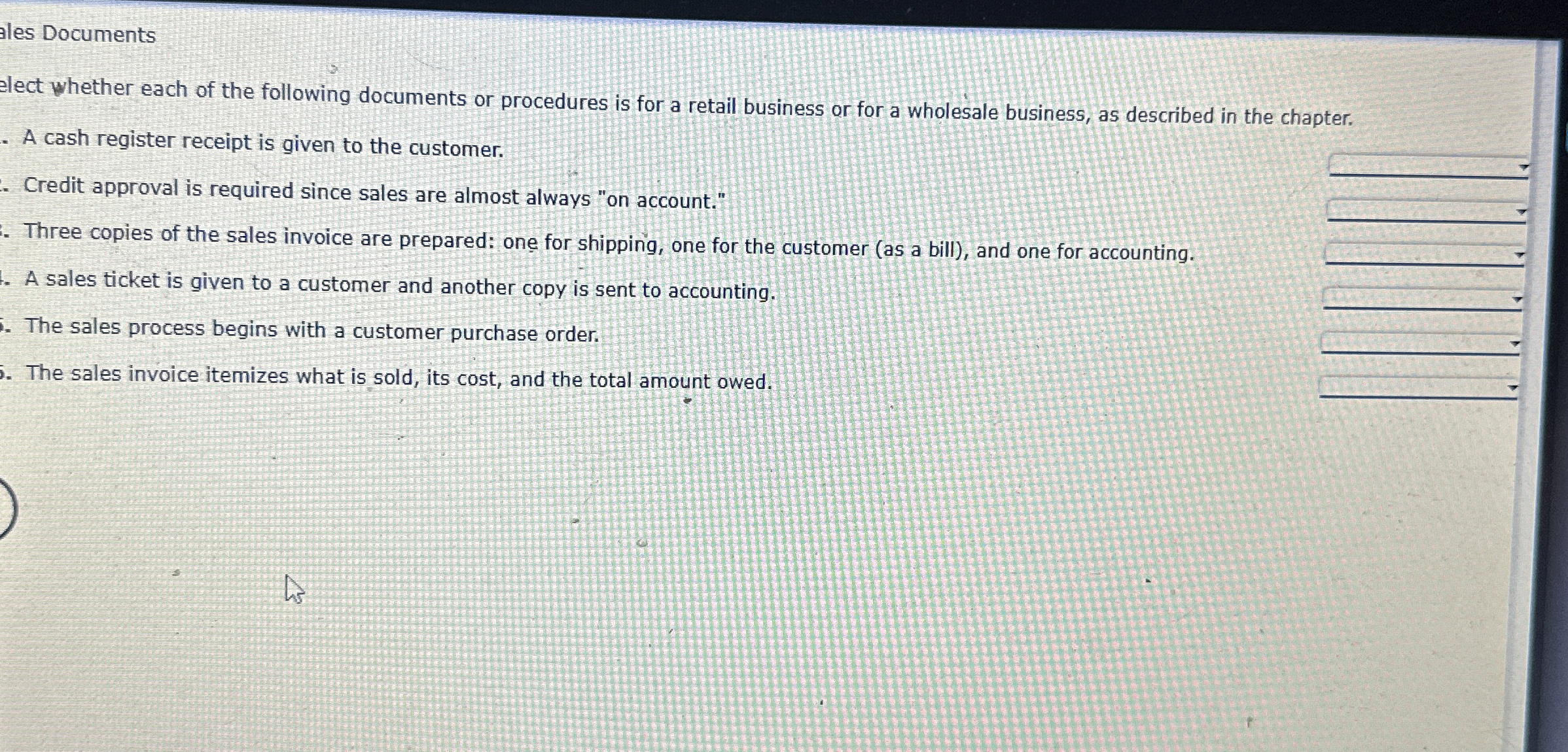 les Documents lect whether each of the following