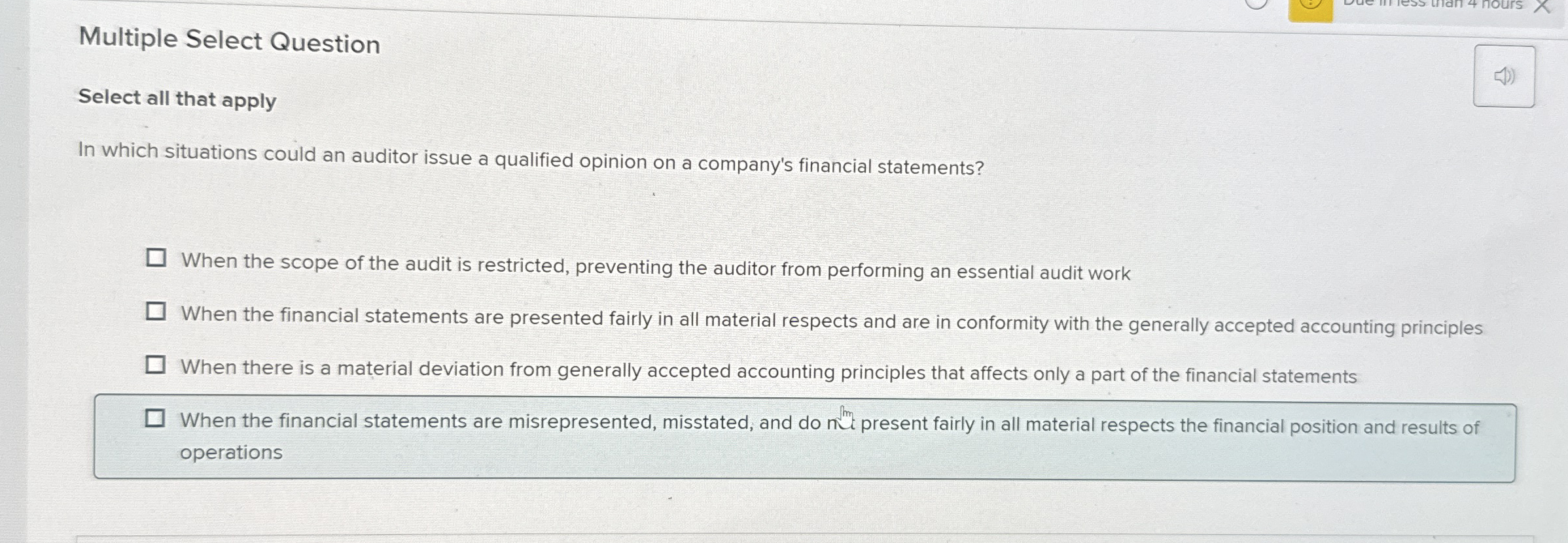 Multiple Select Question Select all that apply In