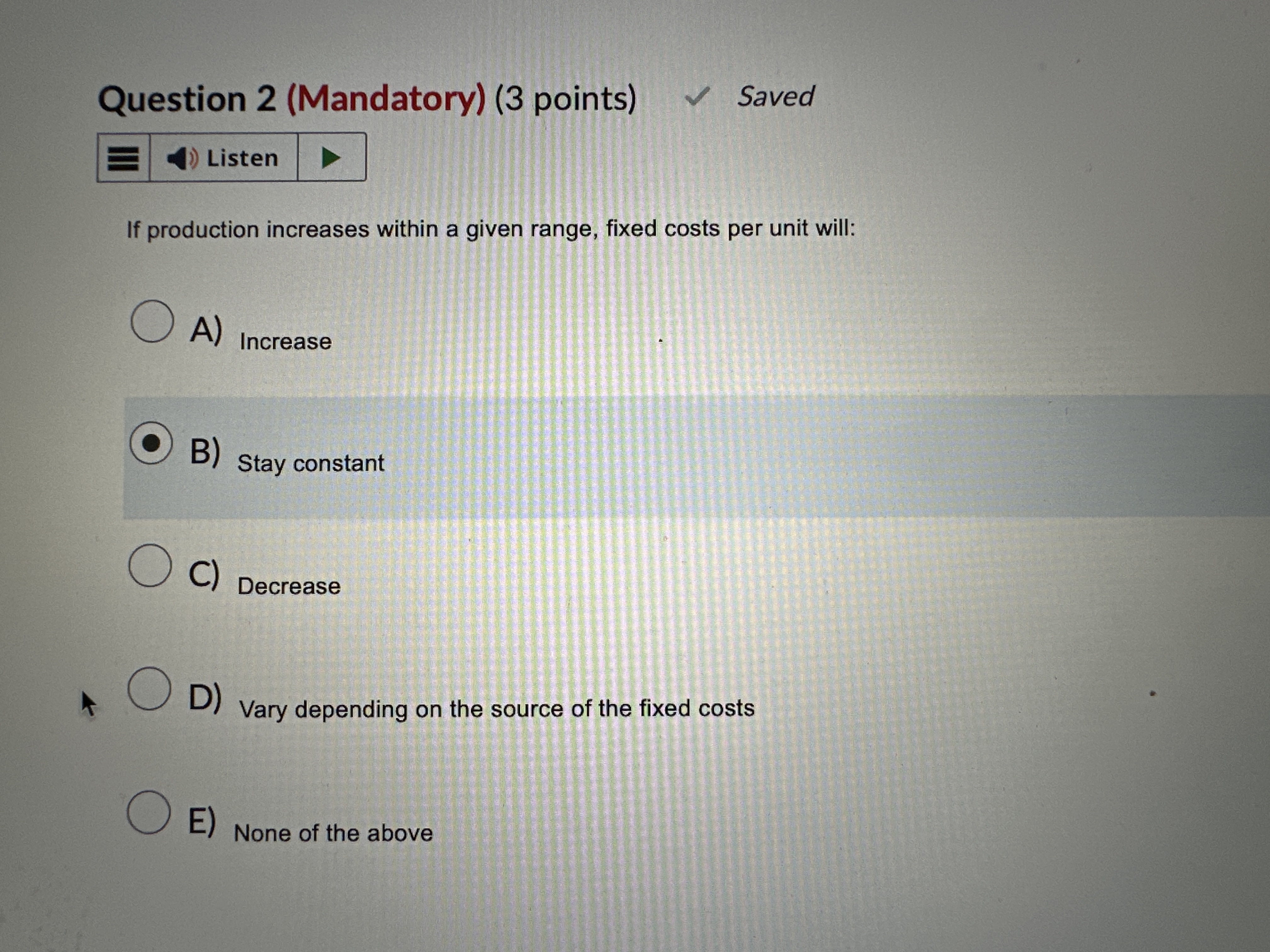 Question 2 ( Mandatory ) ( 3 points ) If