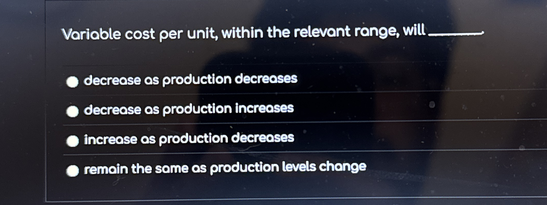 Variable cost per unit, within the relevant