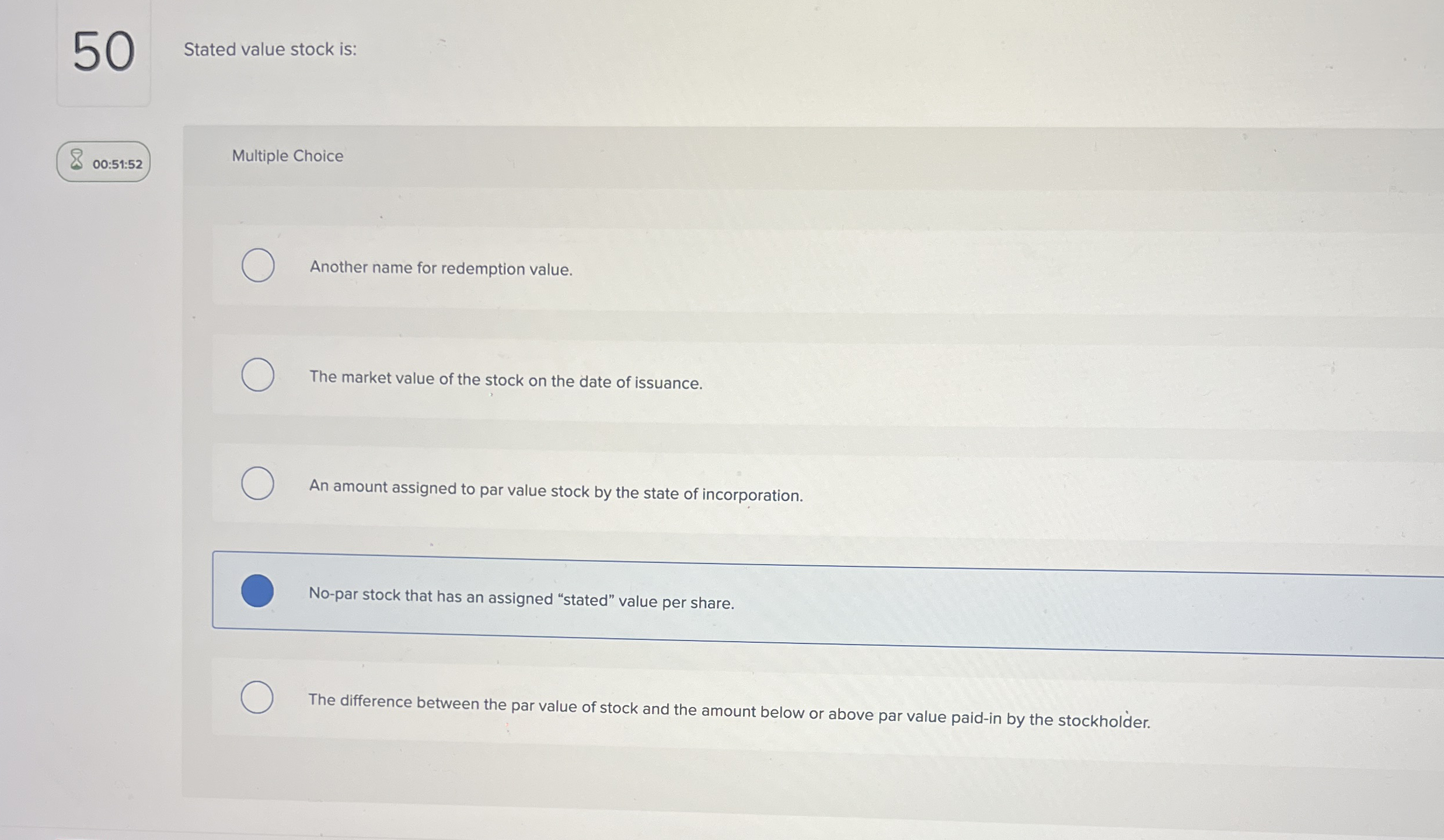 5 0 Stated value stock is: 0 0 : 5 1 : 5 2