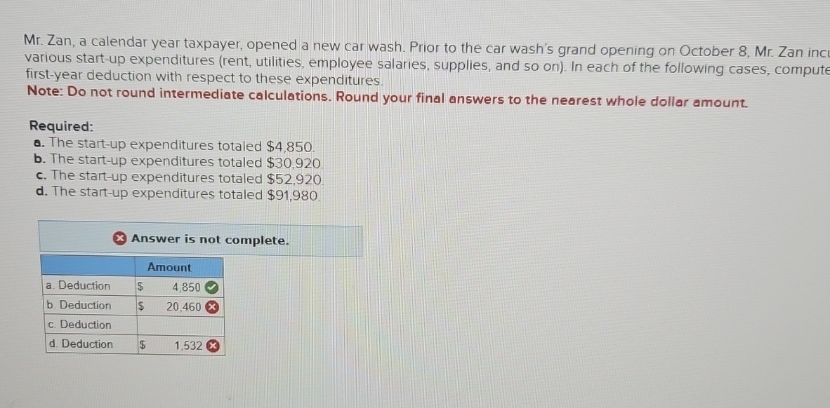 Mr . Zan, a calendar year taxpayer, opened a new